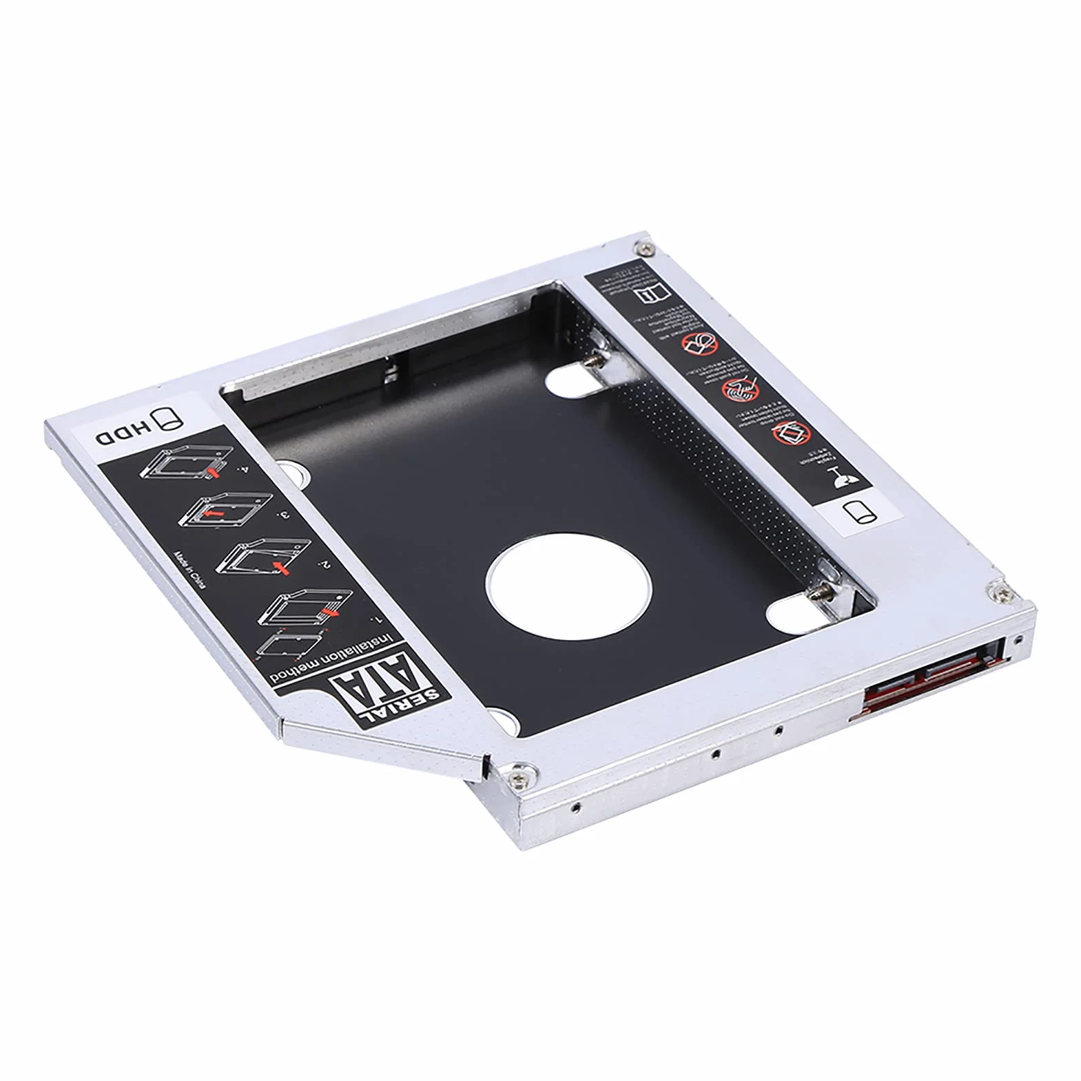 Obudowa dysku twardego, uniwersalny 2nd 12,7 mm twardy dysk optyczny adapter DVD adapter aluminiowy SATA HDD obudowa dysku twardego obsługuje dysk twardy 2,5 HDD, SATA, SATAII, SATA-III SDD