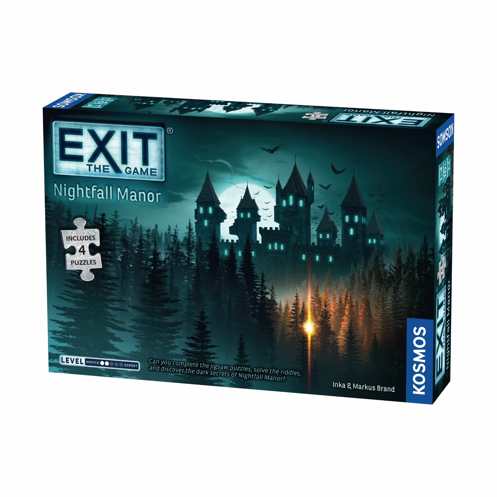 Thames & Kosmos EXIT: Nightfall Manor, Escape Room Gra z 4 puzzlami, gry rodzinne na wieczór gier, gry planszowe dla dorosłych i dzieci, dla 1-4 graczy, od 10 lat