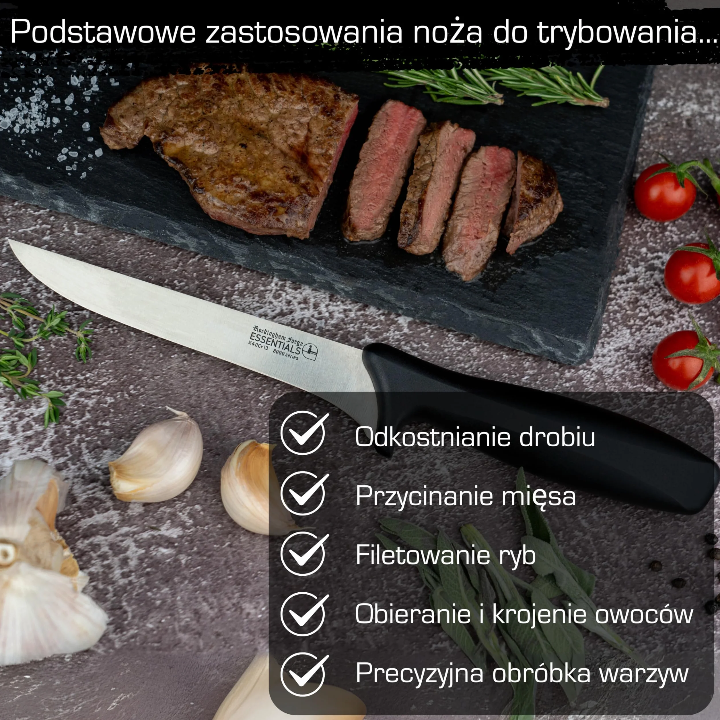 Rockingham Forge Nóż do trybowania 15 cm ze stali nierdzewnej czarna rękojeść