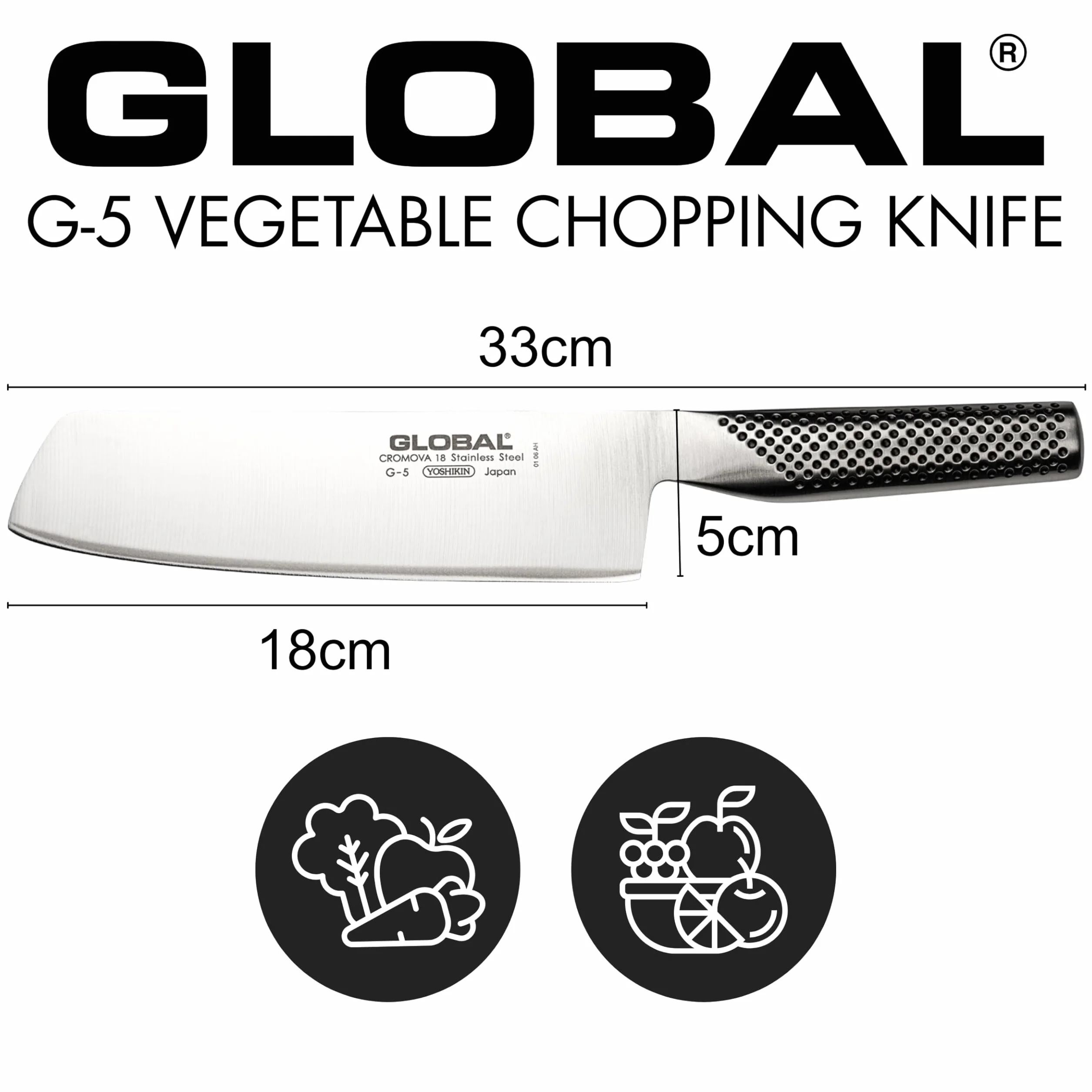 Global G-5 stal szlachetna G5 szop do warzyw, 18 cm długości, srebrny