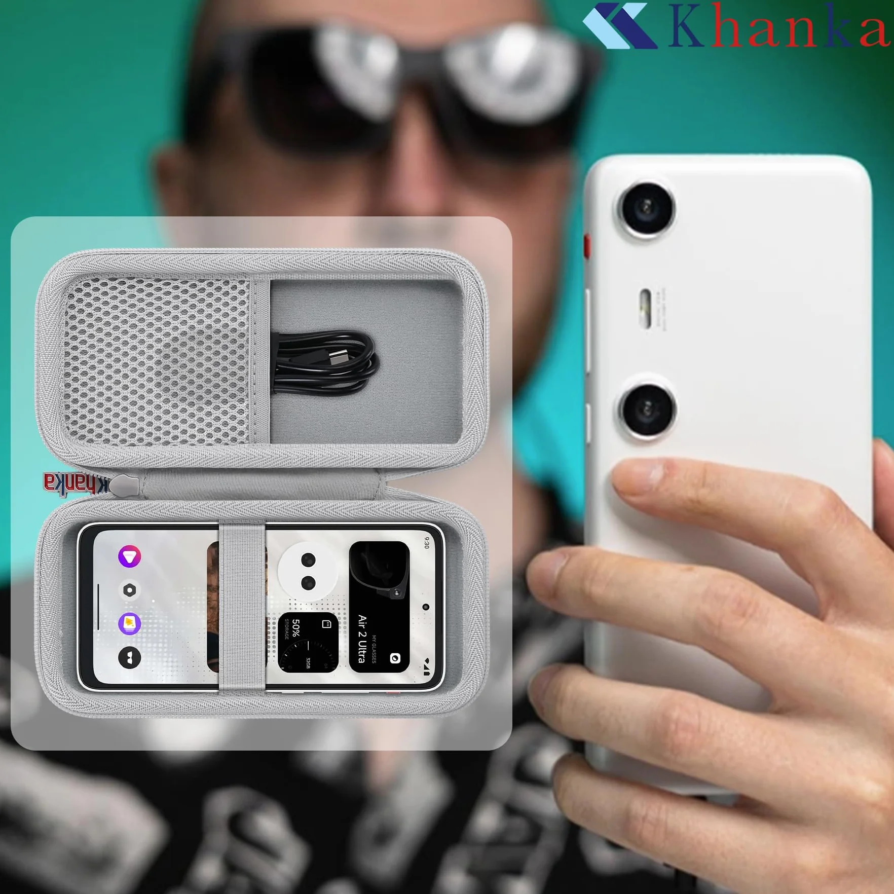 Khanka Twarde etui do XREAL Beam Pro, pokrowiec ochronny do przechowywania kompatybilny z XREAL Beam Pro ze smyczą (tylko etui) szary