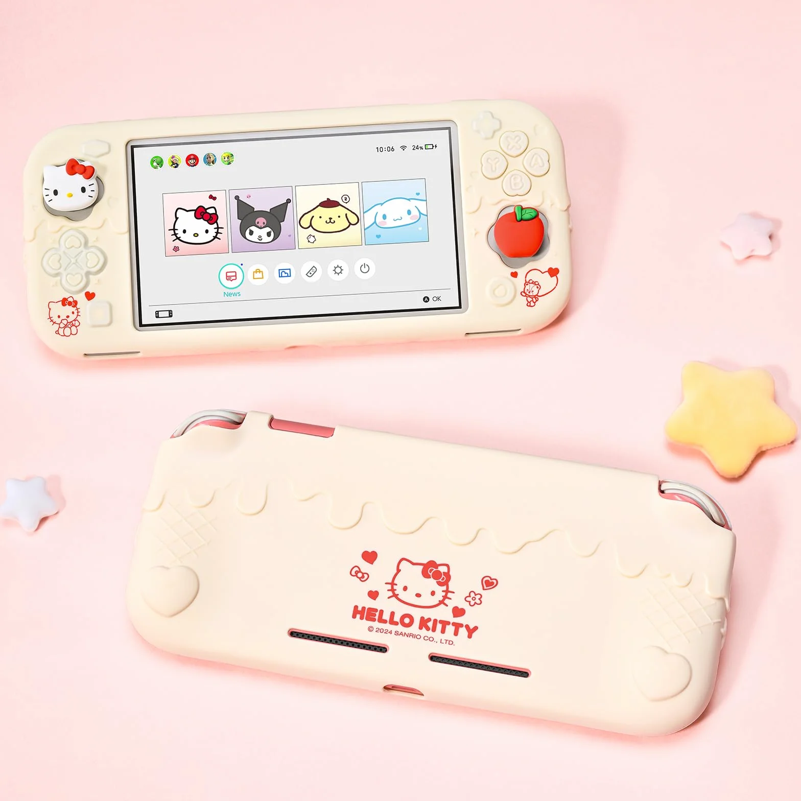Kuitmor Etui ochronne do Switch Lite, Miękka Sylikonowa Osłona, Zabezpieczenie przed Zarysowaniami do Switch Lite wraz z 2 Nakładkami na Drążki - HLK Kremowy Biały