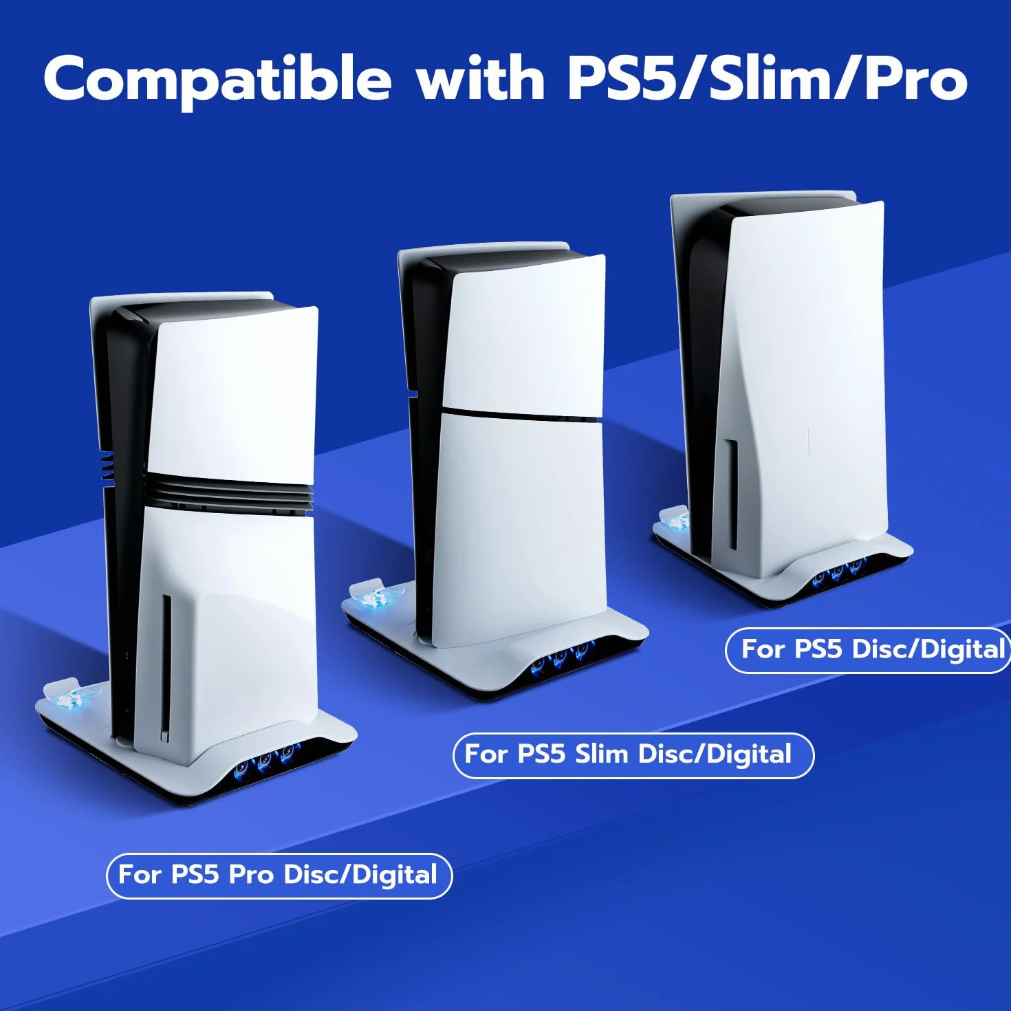 Mcbazel Dobe Mltifunctional stojak i stacja chłodząca do PS5/PS5 Slim/PS5 Pro, ładowarka z podwójnym kontrolerem i stacja szybkiego ładowania, regulowany wentylator chłodzący do PS5/PS5 Slim/PS5 Pro