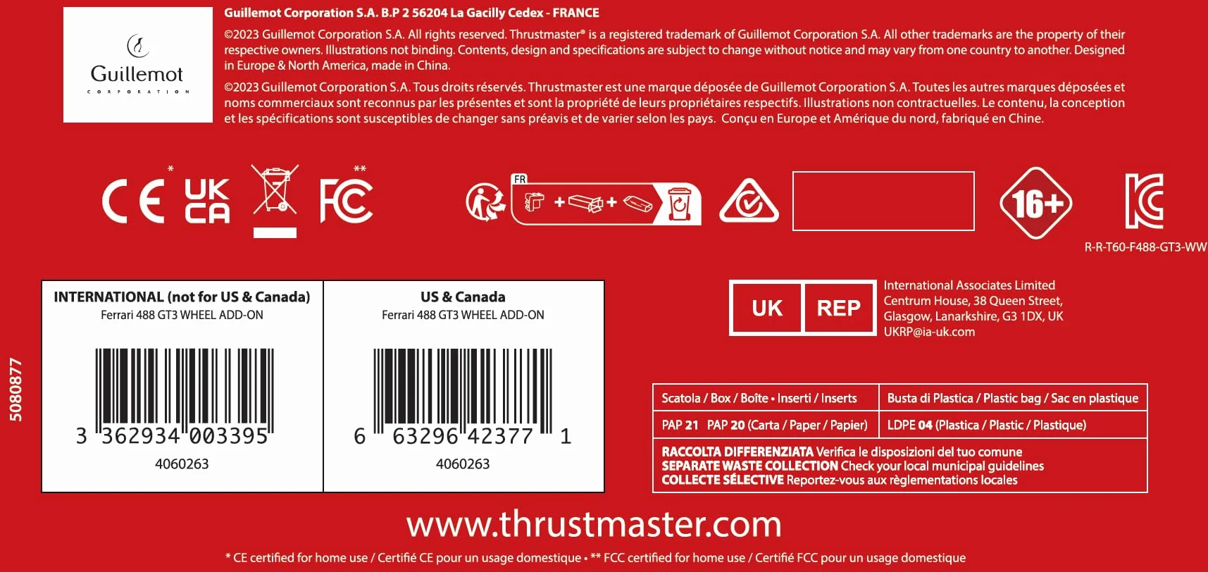 Thrustmaster Ferrari 488 GT3 Wheel Add-On, Koło Kierownicy Wyścigowej, PC, PS5, PS4, Xbox Series X|S, Xbox One, Oficjalna Licencja Ferrari