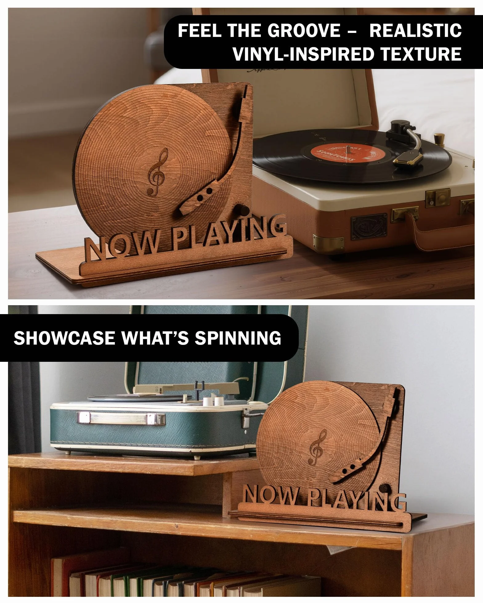 BS-VOG Now Playing stojak na płyty winylowe, spiralna faktura rowków, przechowywanie LP i stojak na albumy, rustykalna dekoracja domu, idealny prezent dla miłośników winyli