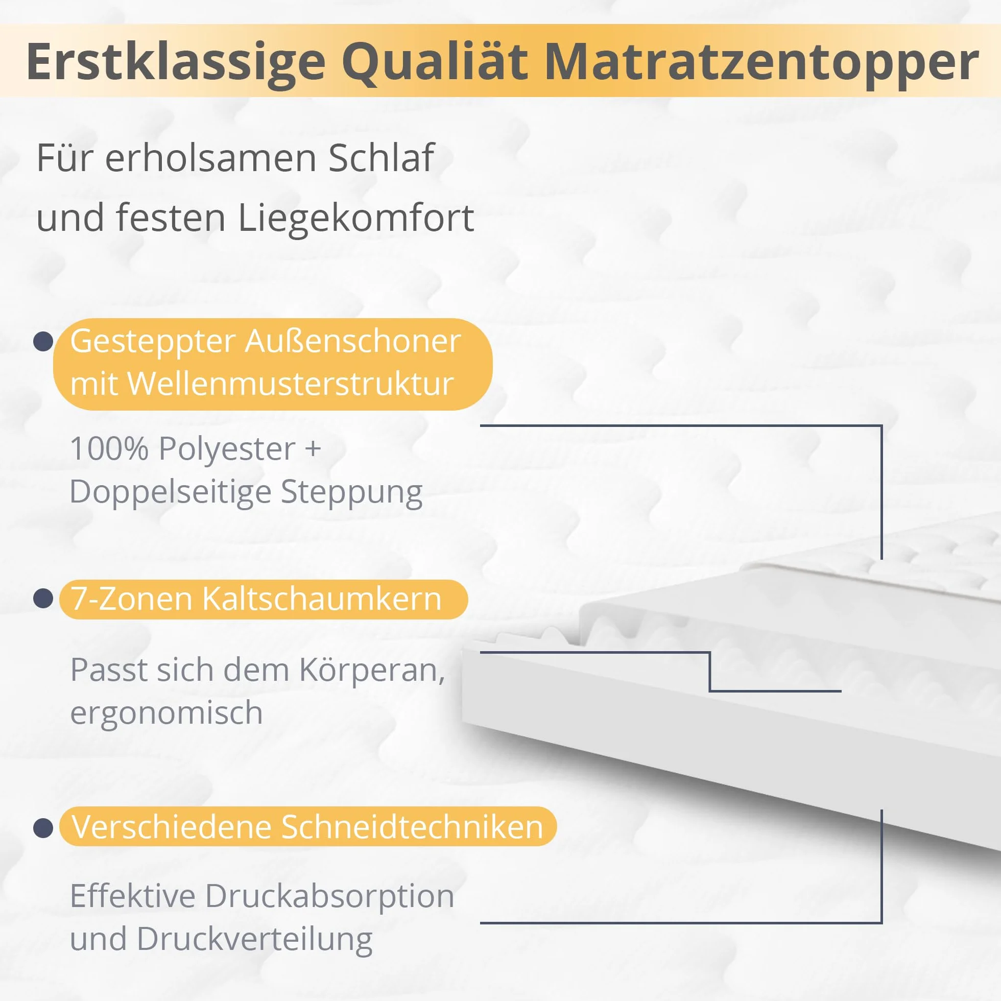 EGO HOME Materac wierzchni 140x200 cm H2 7 cm 7-strefowy rdzeń z pianki zimnej Öko-Tex