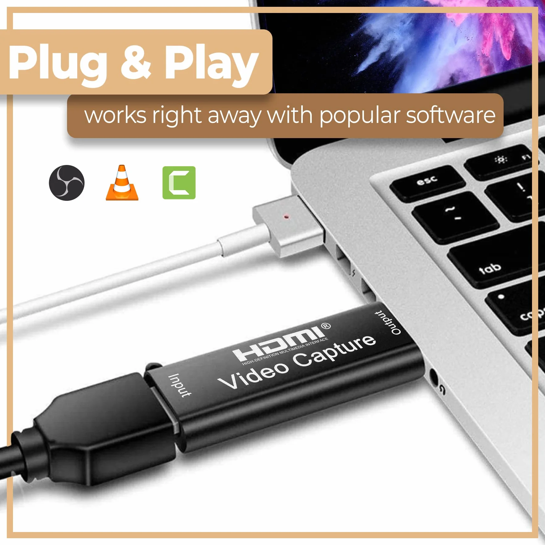 Retoo Karta wideo HDMI na USB 2.0 Adapter przechwytujący 4K do do PS5 PS4 Video Capture Card Transmisja na żywo i nagrywanie do gier streamingu lekcji wideokonferencji 1080p