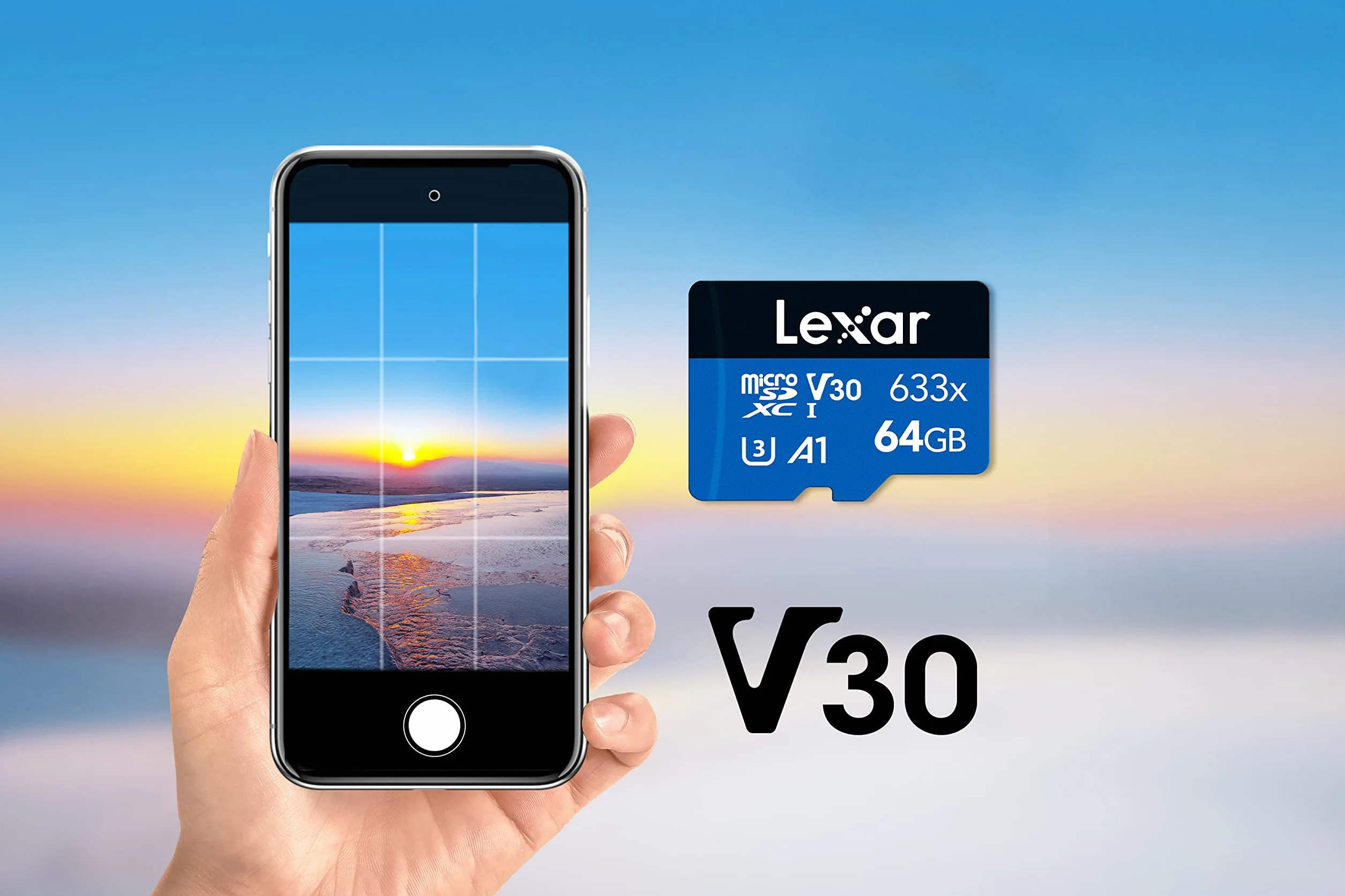 Lexar 633x 64 GB Micro SD Karta, microSDXC Karta Pamięci UHS-I, bez adaptera SD, microSD Karty odczytem do 100 MB/s, A1, C10, U3, V30, Kartą TF do Smartfonów/Tabletów/Kamera IP (LMS0633064G-BNNAA)