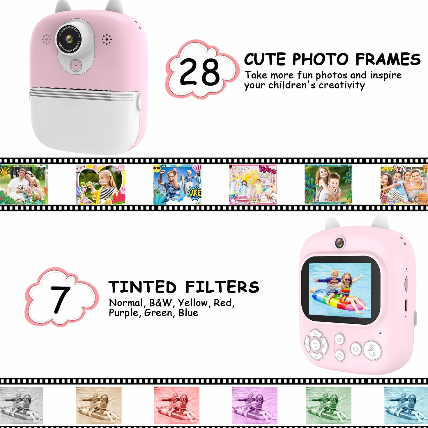 HONGXIN Aparat dla dzieci, 2,4 cala, natychmiastowy aparat dla dzieci z kartą SD 32 GB i papierem do drukowania, kamera 12 MP/1080P HD, aparat cyfrowy dla dzieci, prezent dla dzieci w wieku 3-12 lat