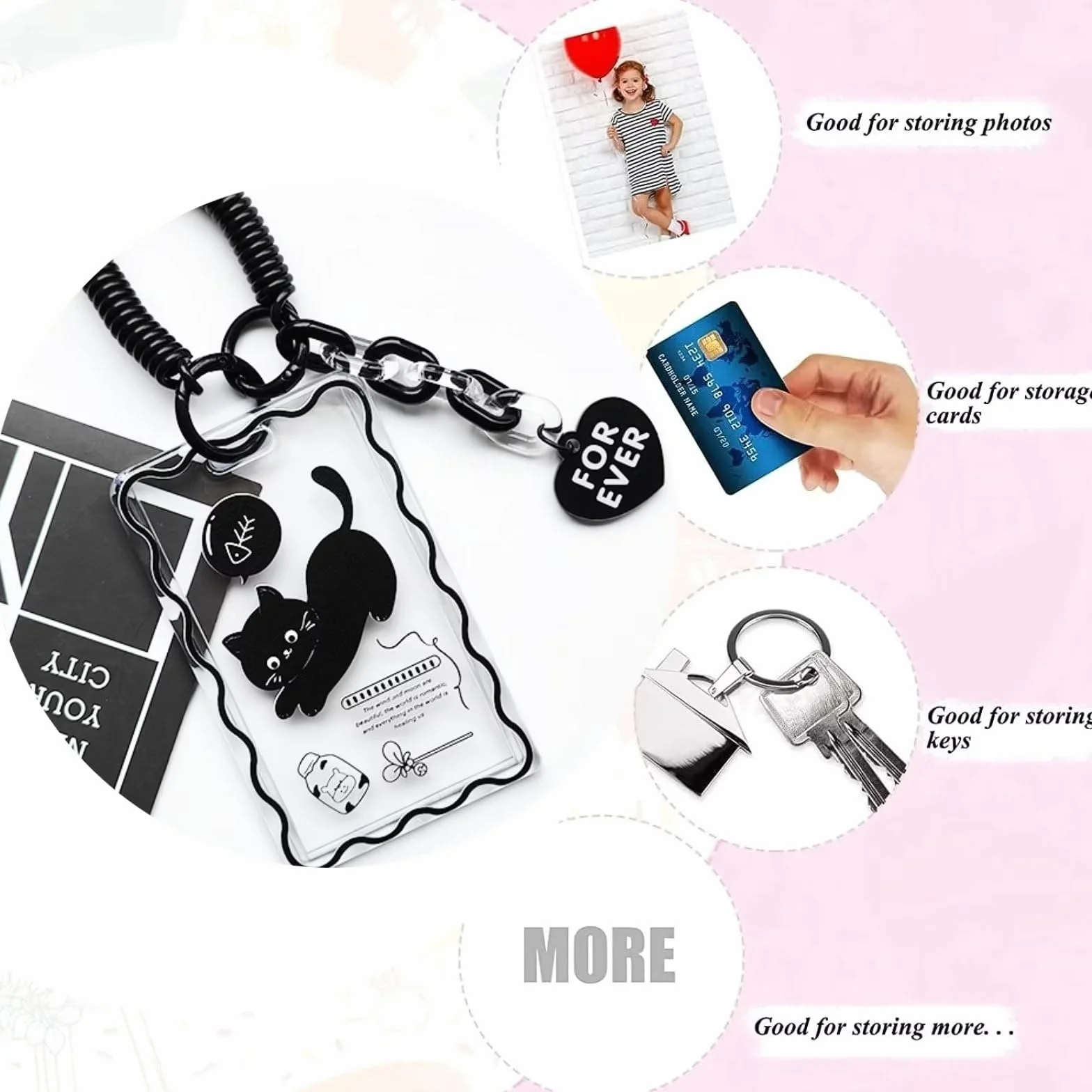 KPOP Etui na fotokartkę, przezroczyste, czarne, akrylowe etui na karty, ramki na zdjęcia, górne ładowarki do kart, brelok, uroczy design, album KPOP - B