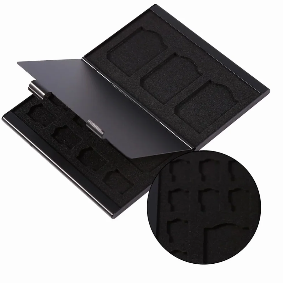 ZJchao Ochronne pudełko do przechowywania karty pamięci dla karty i karty TF stopu aluminium 9.3 x 6 x 1 cm (8szt TF & 4szt SD czarny)