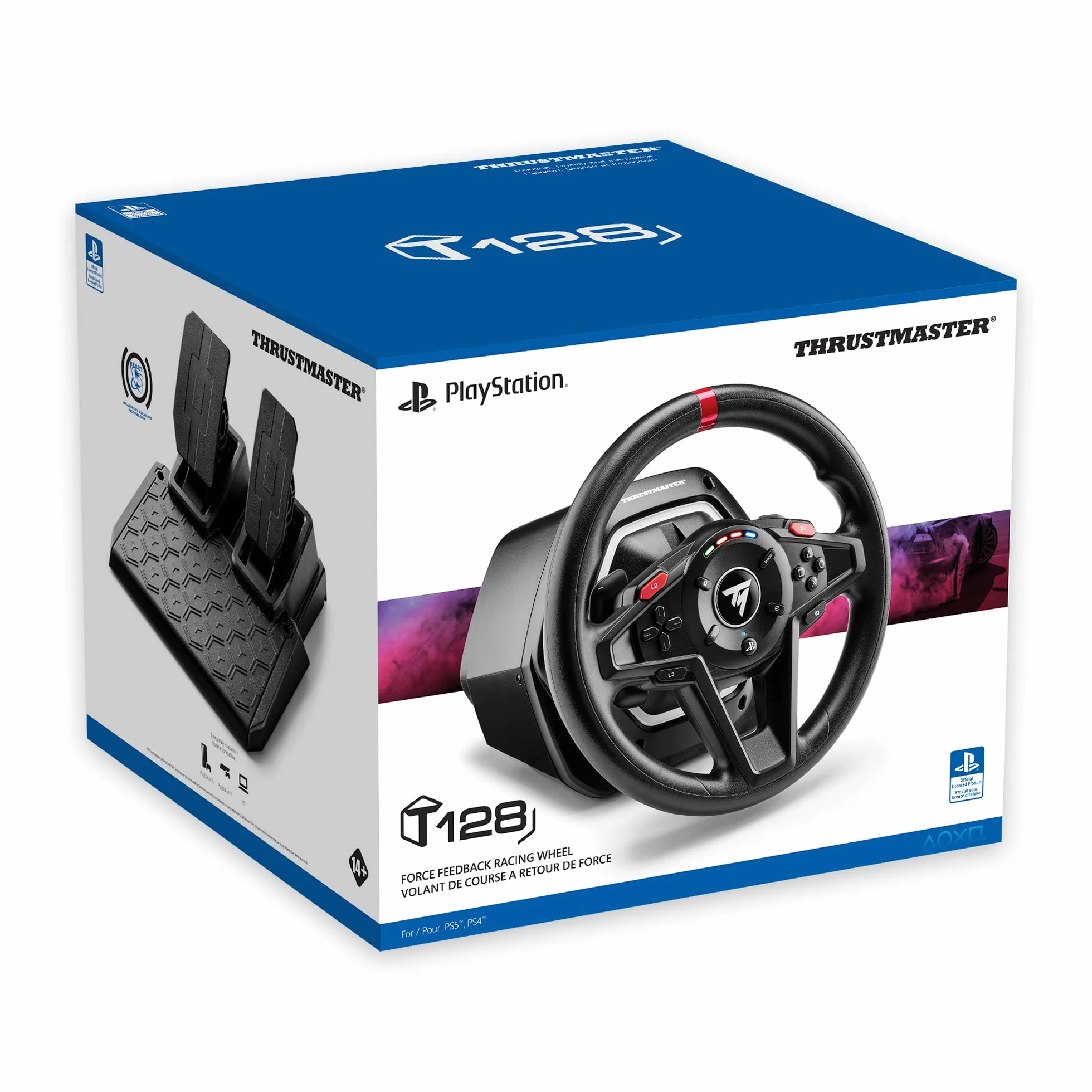 Thrustmaster T128, kierownica wyścigowa z siłowym sprzężeniem zwrotnym i pedałami magnetycznymi, PlayStation 5, PlayStation 4, PC