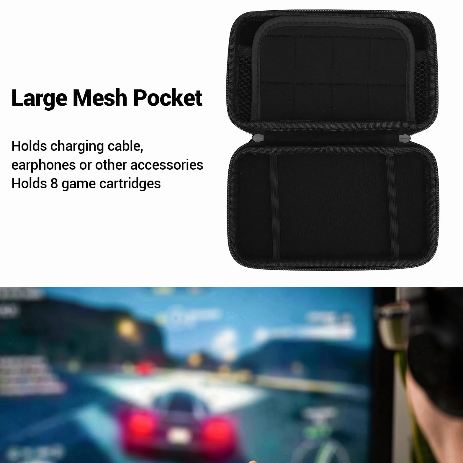 Hard Shell Travel z 8 Szczelinami i Magazynem Akcesoriów dla 3DS XL/2DS XL/DS Lite/DSI XL Console (czarny) (BLACK)
