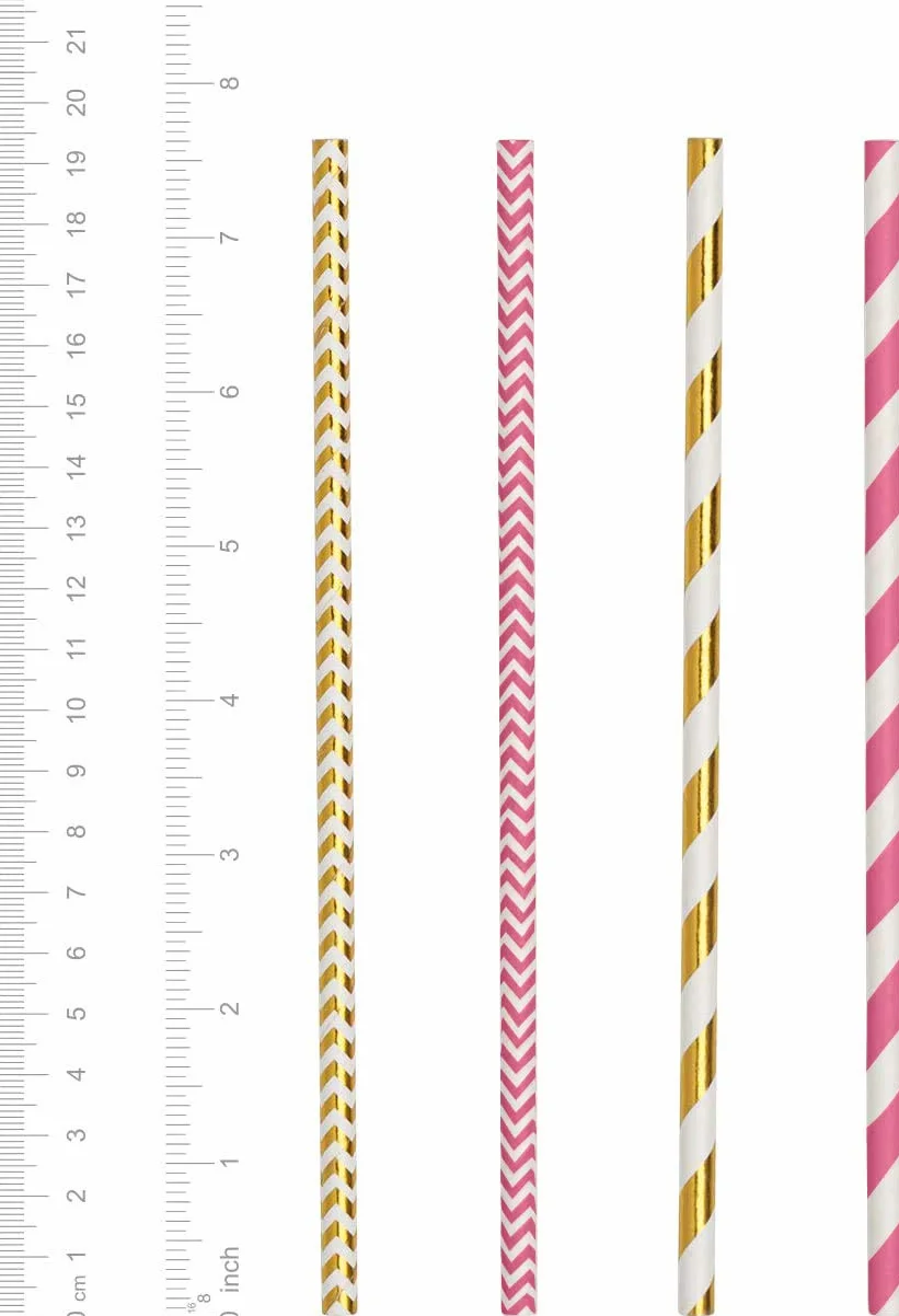 Comfy Package [200 Stück] Party-Trinkhalme aus Papier - 100% biologisch abbaubar - Verschiedene Muster - Rosa & Roségoldfarben