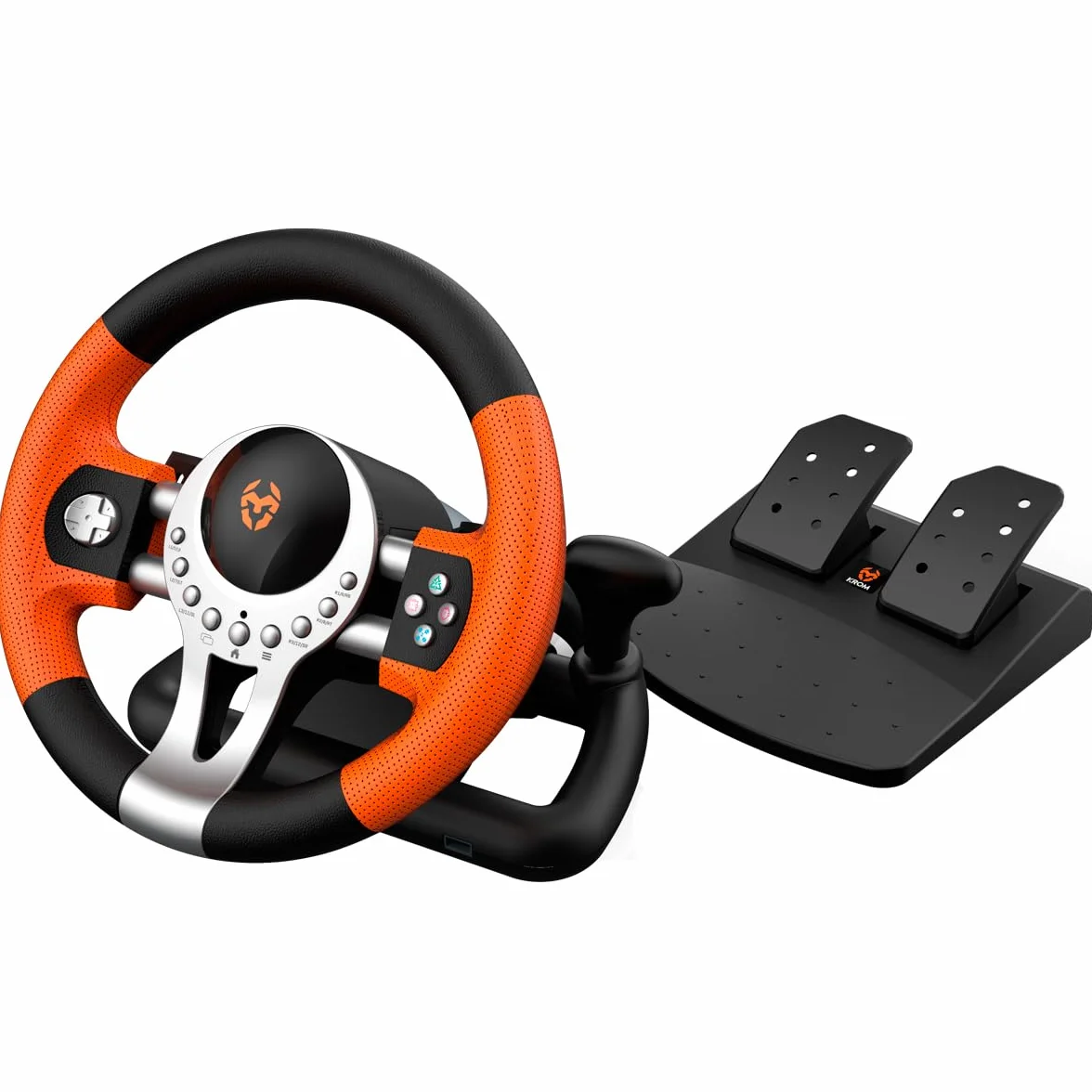 KROM K-DRIVER Wieloplatformowy zestaw kierownicy i pedałów, kompatybilny PC PS3 PS4 XBOX, czarno-pomarańczowy