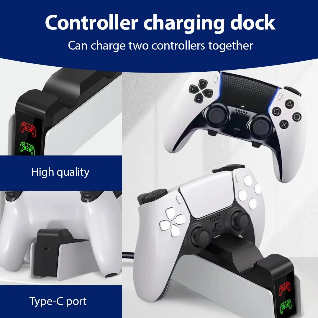 PlayStation 5 Bezprzewodowa stacja ładująca do kontrolera PS5 ze wskaźnikiem ładowania, podwójna stacja ładująca Touch-Pop Quick Charge