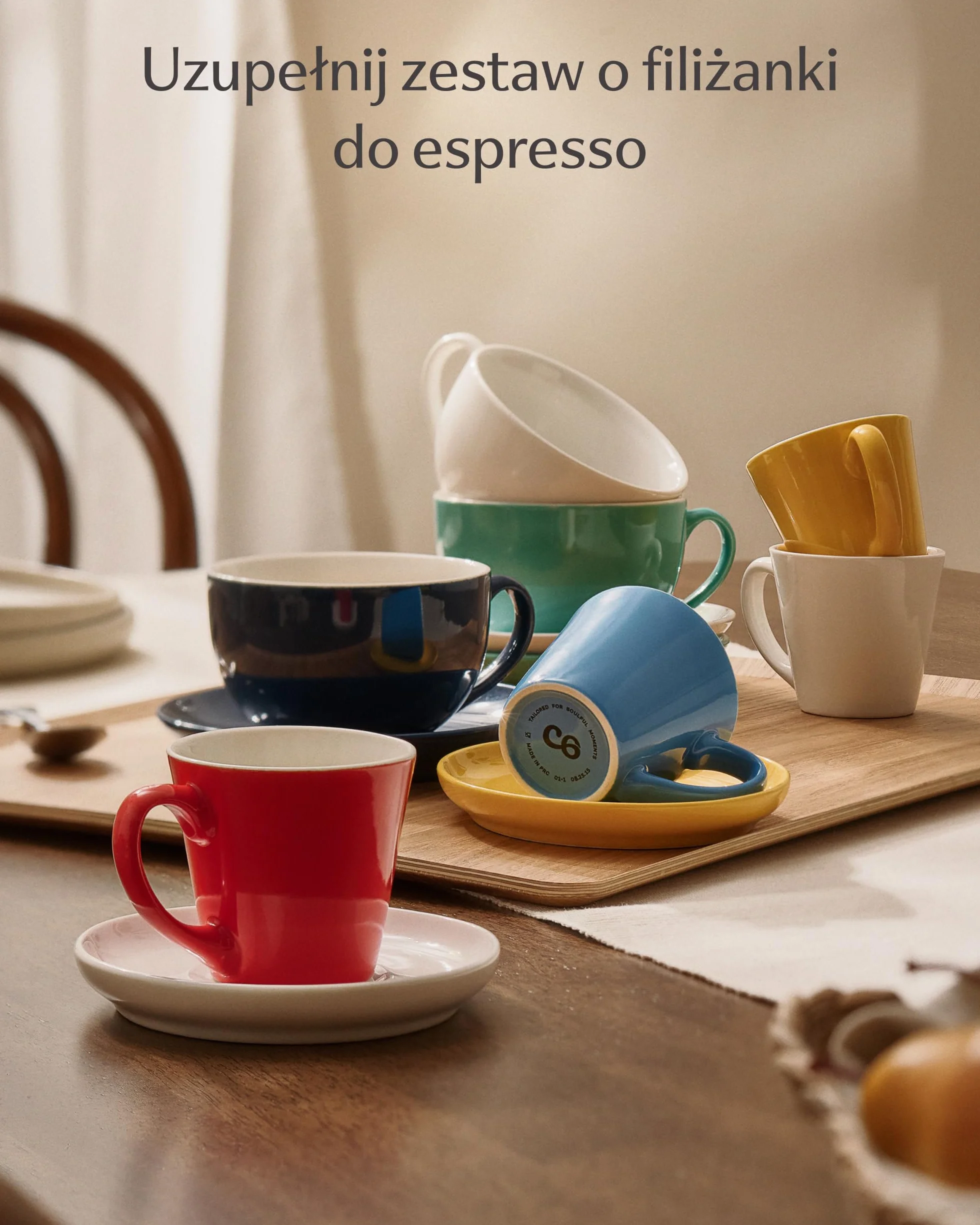 Cosumy Zestaw 6 Filiżanek do Cappuccino ze Spodkami Kolorowe - 180ml Ceramika Utrzymuje Ciepło - Kubki do Kawy Sztaplowane & Zmywarka - Filiżanka do Cappuccino z Uchem - Pudełko Prezentowe