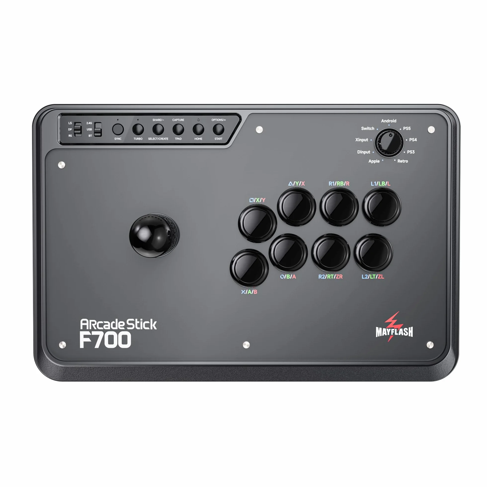 MAYFLASH Arcade Stick F700 for PS5, PS4, Switch, Windows, Apple, Android and more. Fight Stick Support Wireless Bluetooth, 2.4G Receiver and Wired Connection