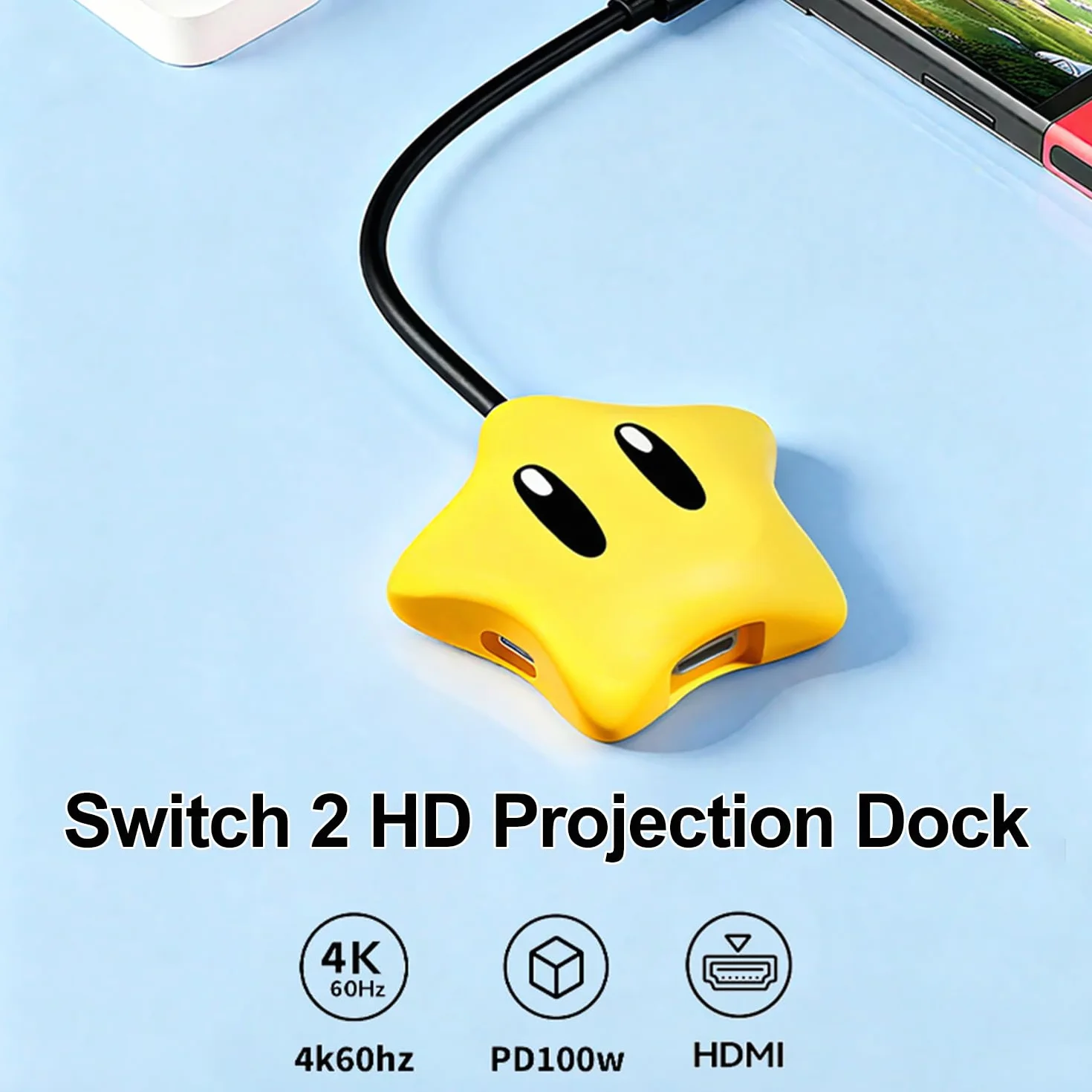 RREAKA Stacja dokująca Switch2 do Nintendo Switch 2 i 1, adapter gwiazdkowy z 4K przy 60 Hz, port USB 3.0, ładowanie typu C 100 W, światło LED, przenośna stacja dokująca Star, do przełącznika 1/2