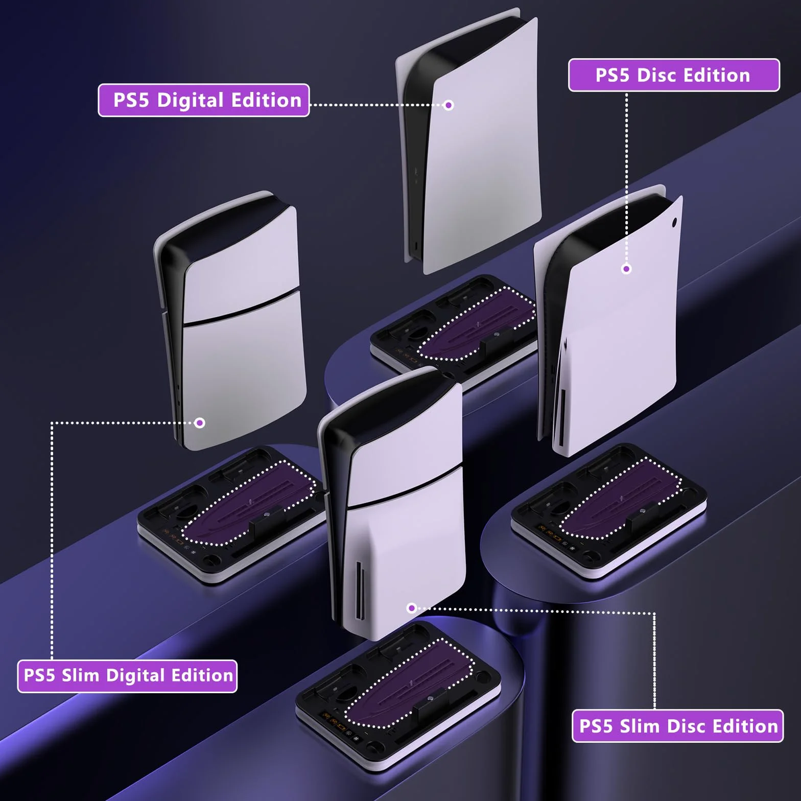 PS5/PS5 Slim stojak z wentylatorem chłodzącym, podstawa chłodząca do PS5 z 3 poziomami wentylatora/lampkami LED/haczykiem na słuchawki, akcesoria do PS-5/PS-5 Slim