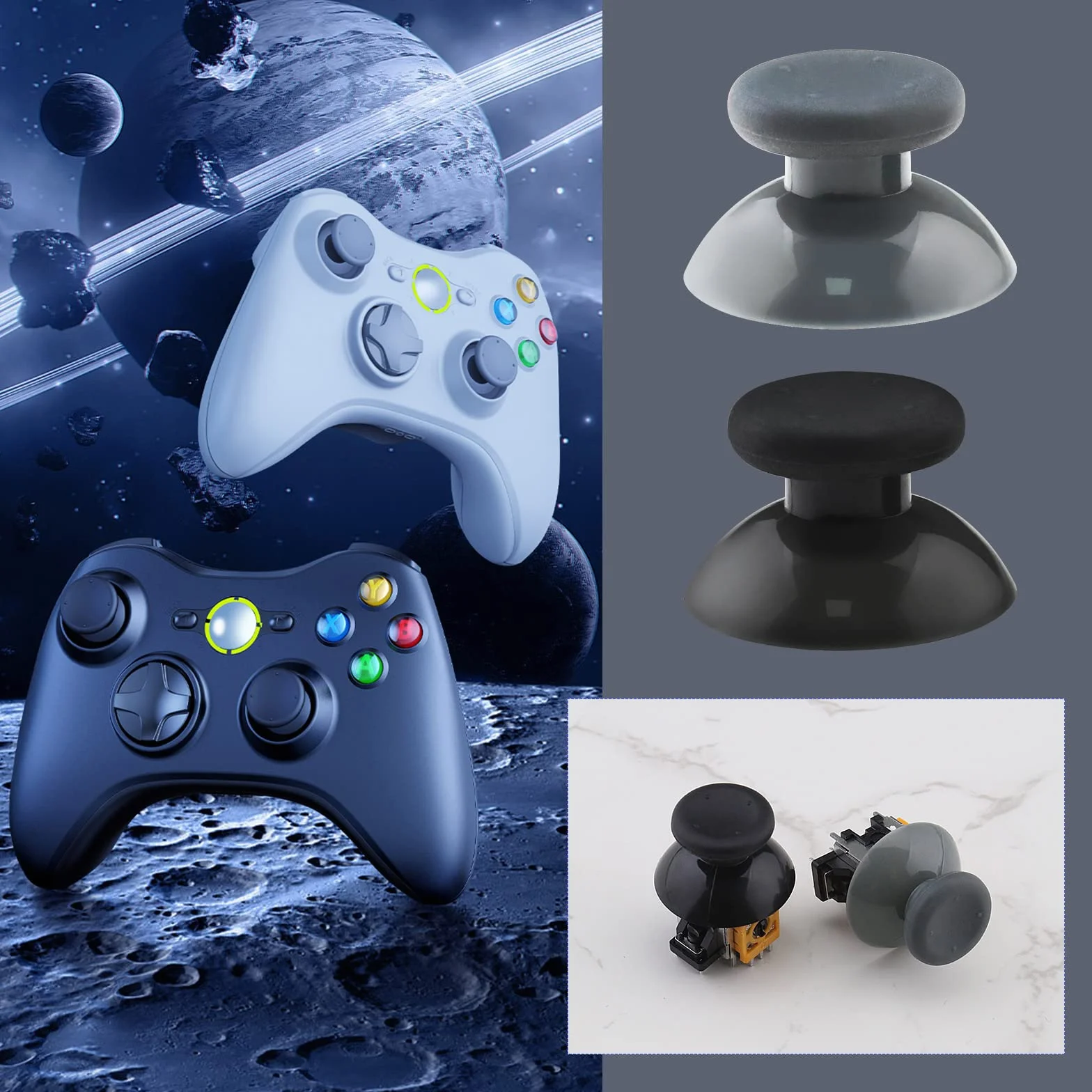 Zamienne nakładki joysticka, 8 sztuk, kompatybilne z kontrolerem Xbox 360, pałeczki ABS, osłona gamepada Rocker, 16 x 25,5 mm / 0,63 x 1 cala, czarne i szare