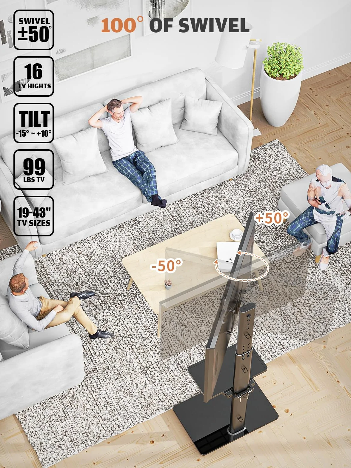 HT2001BP uniwersalny stojak podłogowy na telewizor LCD LED od 19 do 43 cali, 2 półki, czarny