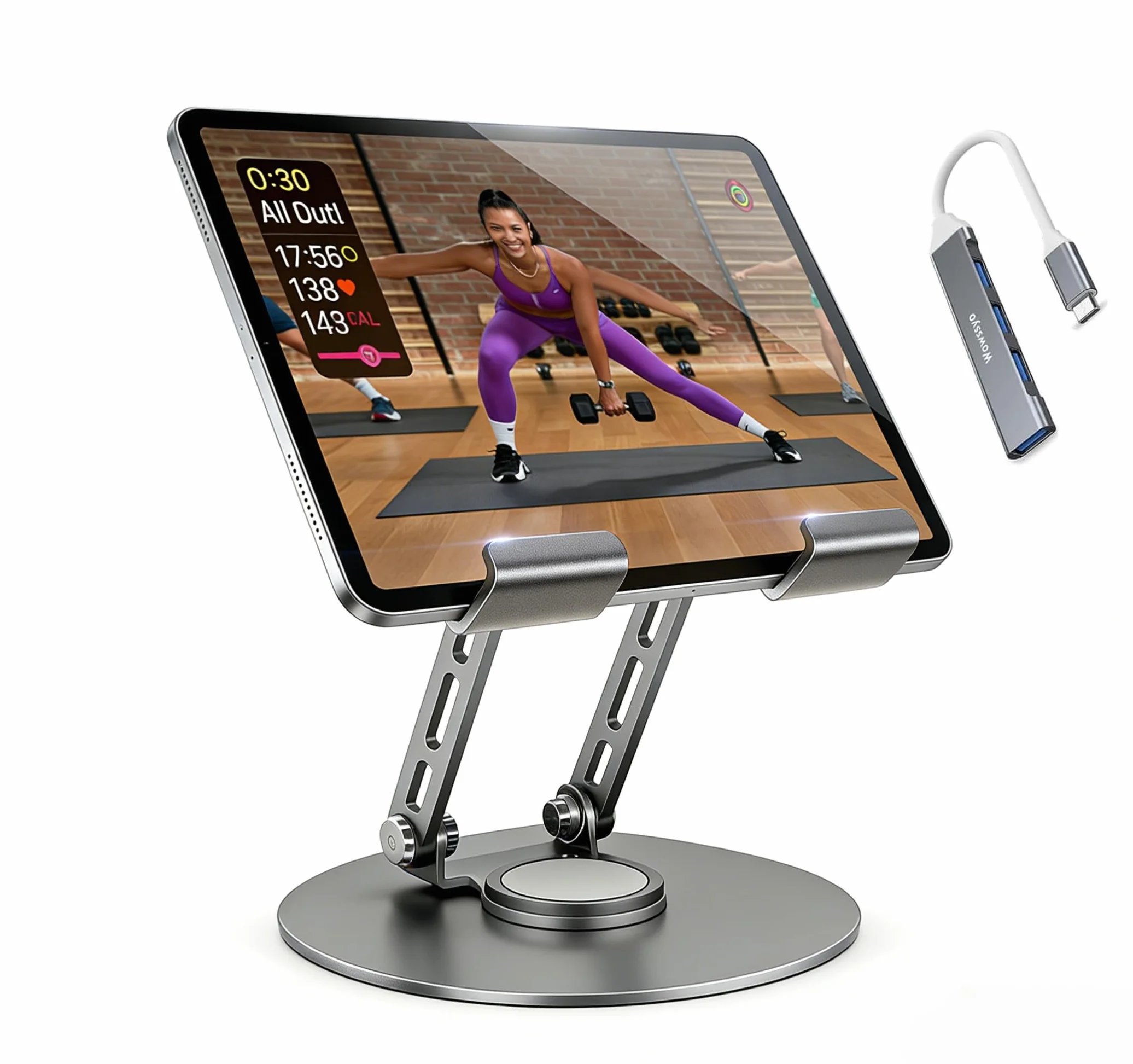 Stojak na tablet, obracany o 360°, regulowany, aluminiowy uchwyt na tablet, składany aluminiowy uchwyt na tablet iPad Pro, Air, Mini/Samsung Galaxy Tab/Kindle i wielu innych (10,2-33 cm)