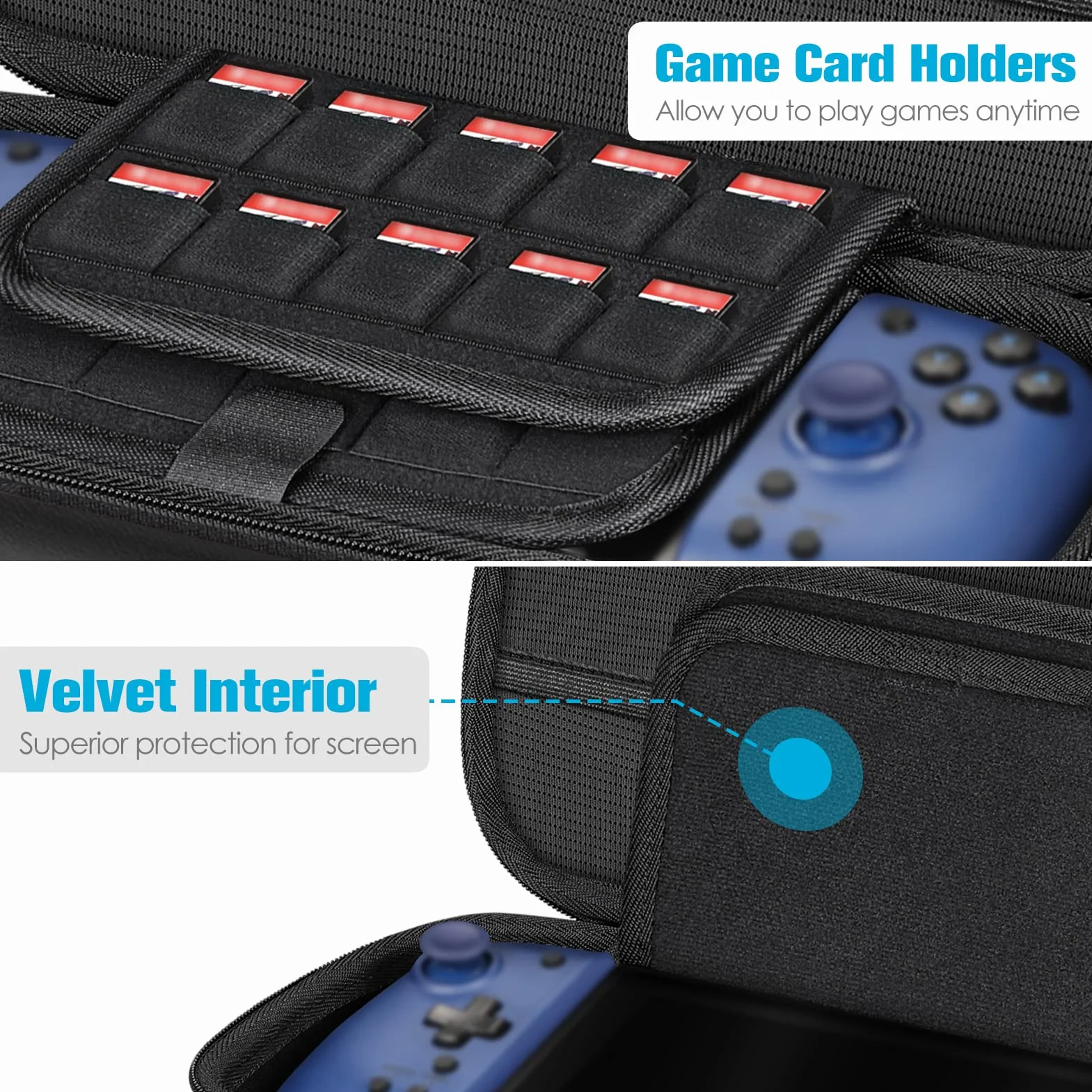 Fintie Pokrowiec na Nintendo Switch OLED Hori Split Pad Pro twarda obudowa torba 30 uchwytów na karty do gry