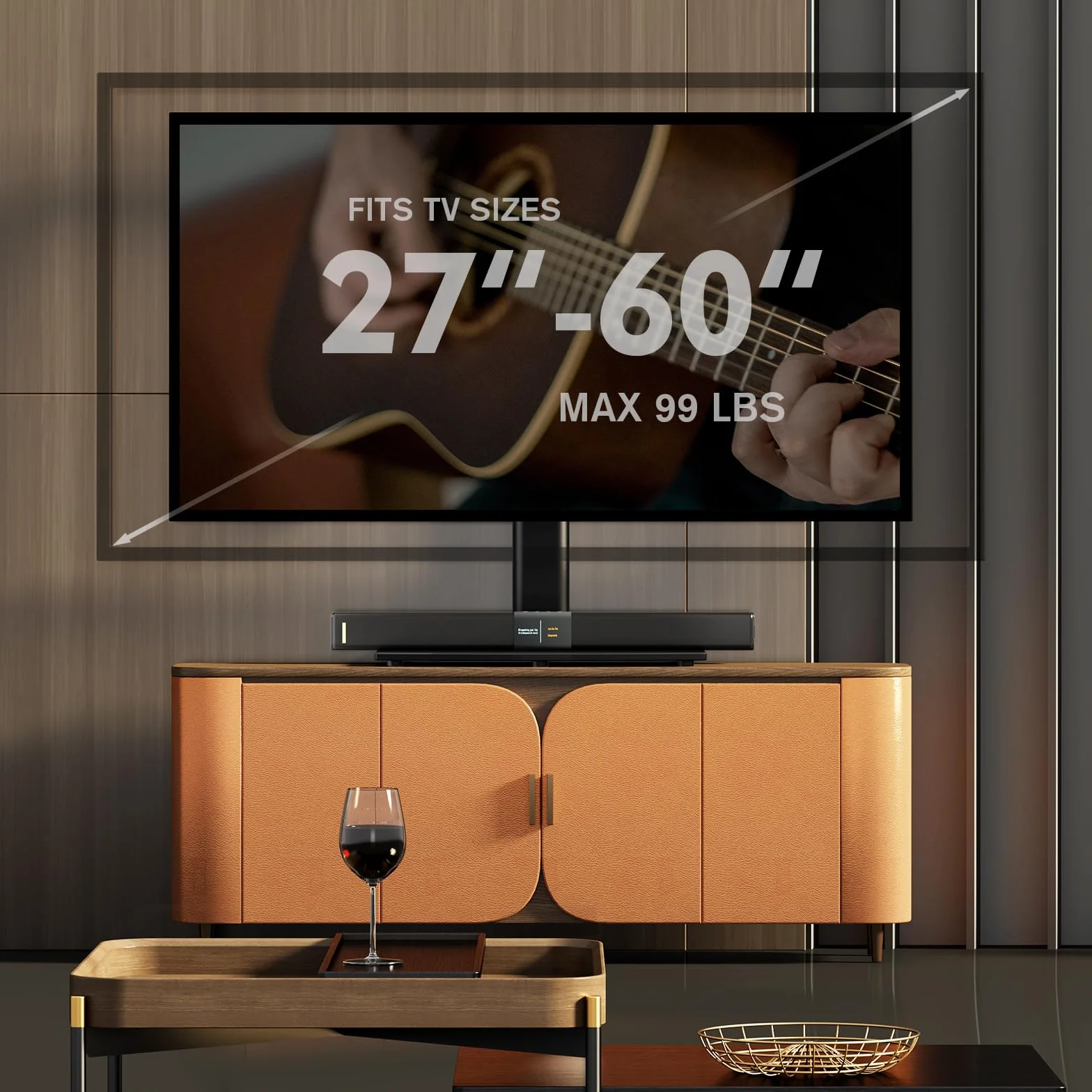 HT04B-001P Uniwersalny uchwyt na telewizor obracany o 80 stopni, 4 poziomy wysokości, solidna podstawa ze szkła hartowanego, może obsługiwać ekrany do 45 kg, HT04B-001P