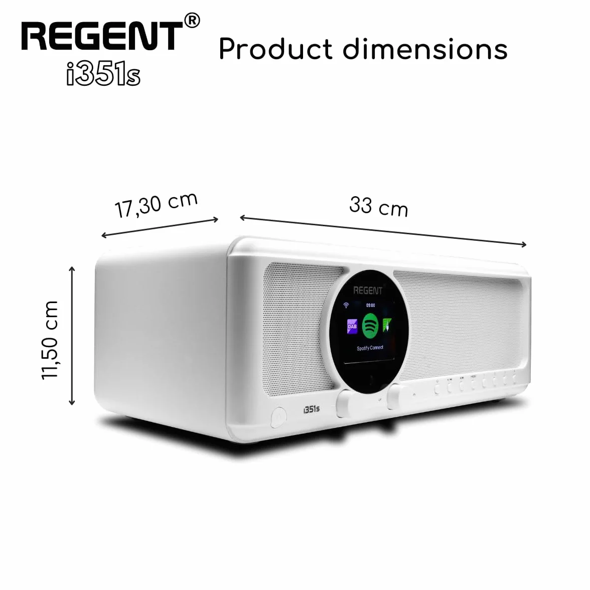 REGENT i351s Głośnik Spotify Connect DAB+ WI-FI Radio internetowe Hi-Fi Bluetooth FM 20, podwójny alarm, aplikacja do zdalnego sterowania, unikalny nadajnik Bluetooth Two Way BT (Biały)
