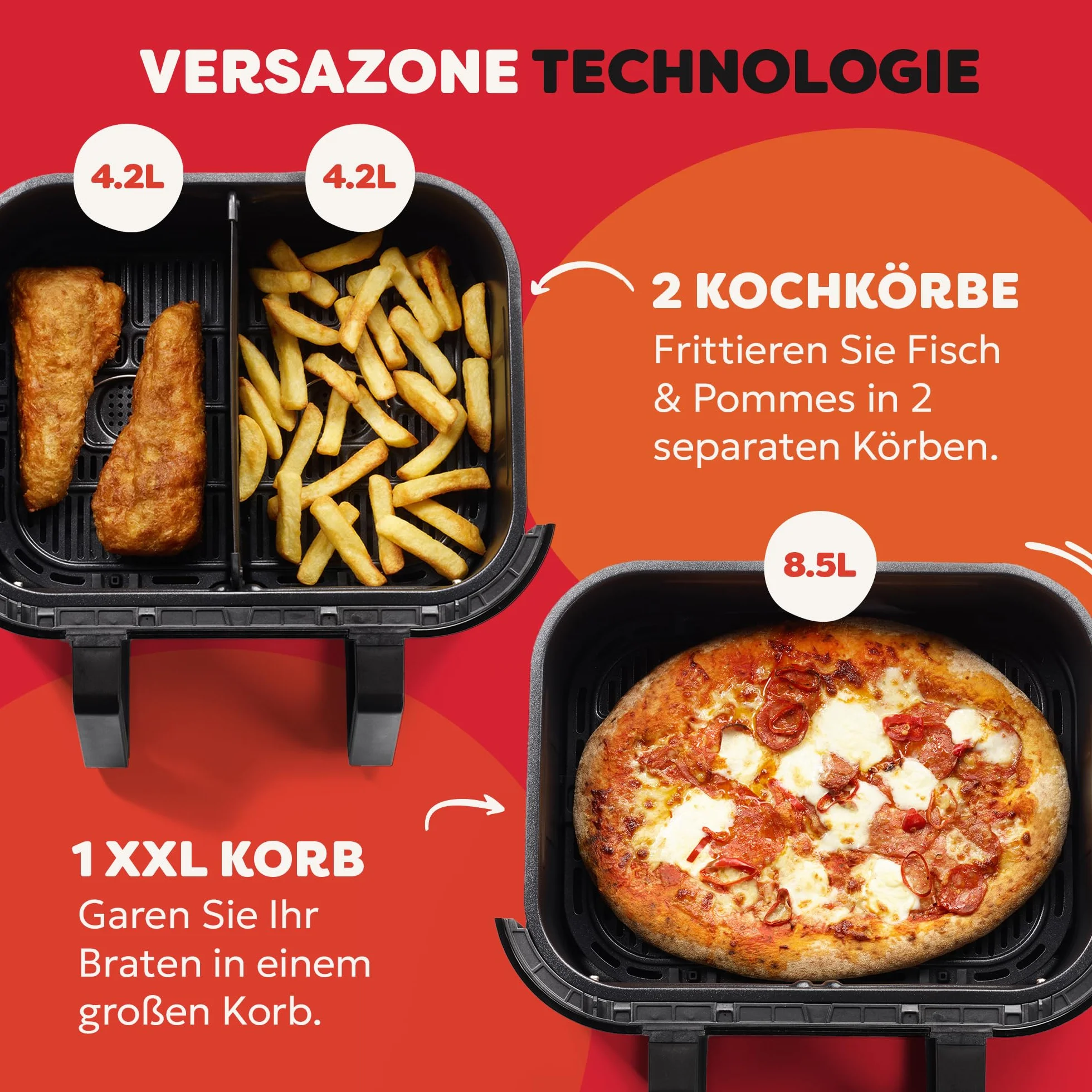Frytkownica na gorące powietrze XXL ze stali nierdzewnej 8,5 l, inteligentne programy 8 w 1 smażenie pieczenie grillowanie