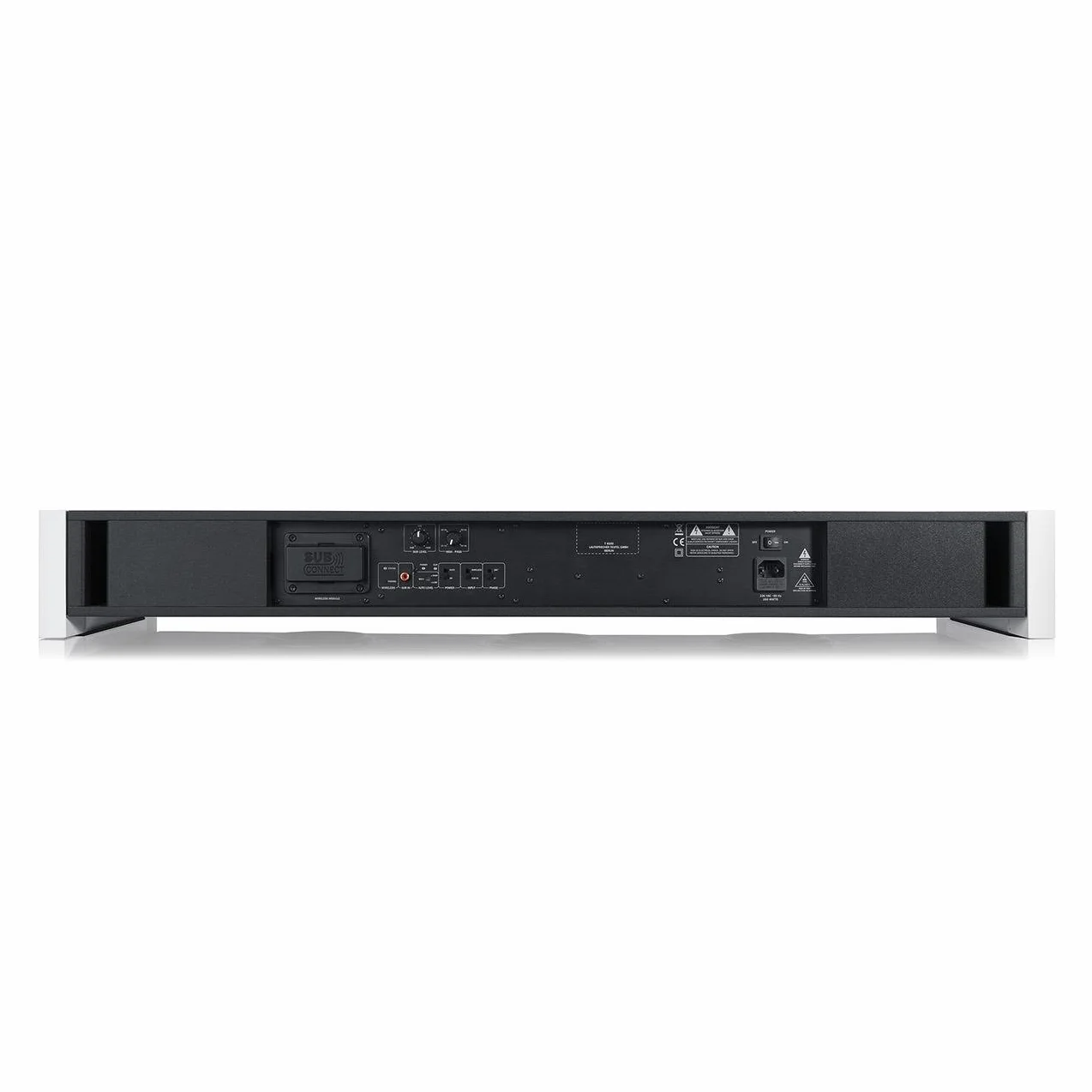 Płaski subwoofer Teufel T 4000 - zajmujący niewiele miejsca subwoofer aktywny, zasada downfire, mocne odtwarzanie basów, bass reflex - czarny