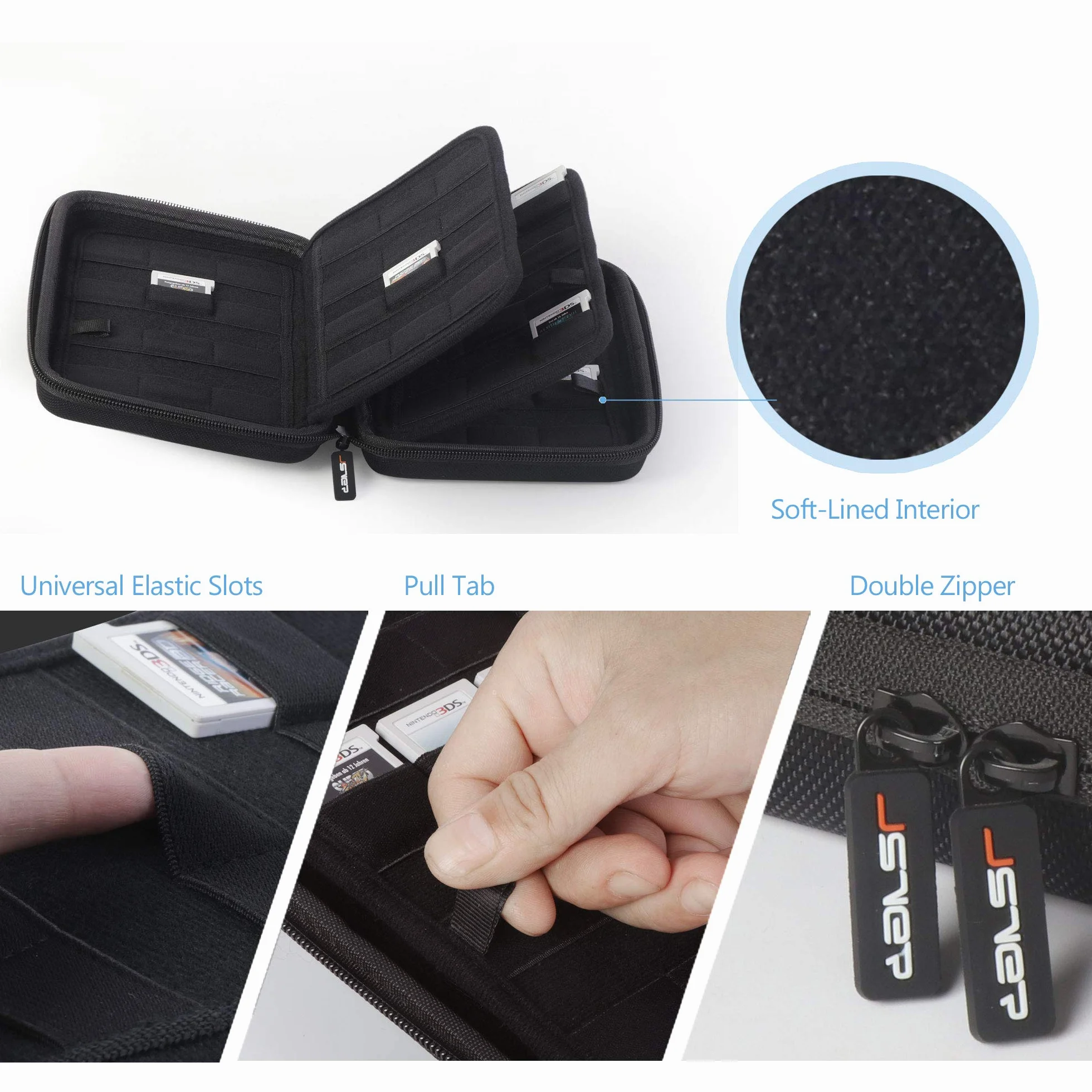 JSVER Twarde etui do Nintendo 3DS 96 gier, etui na karty do Nintendo 3DS XL 2DS XL DS Switch Game Cartridges PS Vita Games i SD/MicroSD - czarne, czarny, utylitarian
