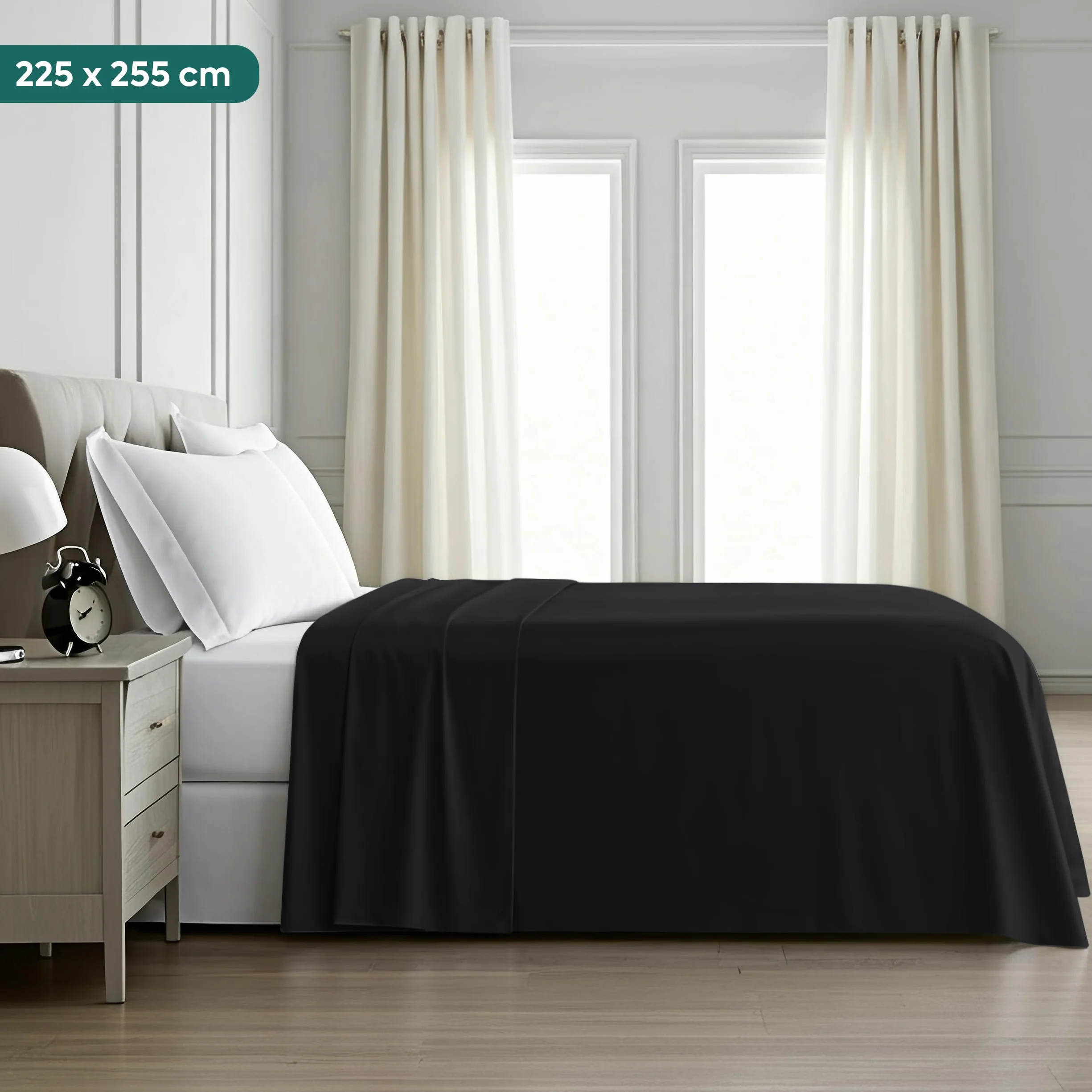Utopia Bedding - Płaskie Prześcieradło Podwójne (225 x 255 cm, Czarny) - Soft Brushed Microfiber Fabric - dla rozmiaru łóżka 135 x 190 cm
