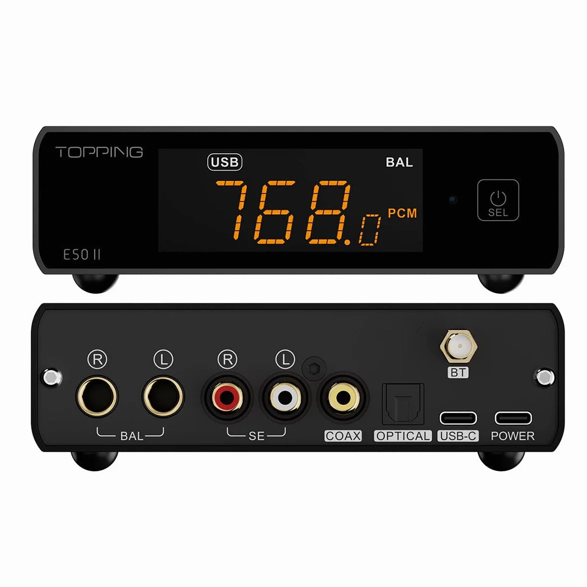 Topping E50II DAC kompaktowy komputer stacjonarny USB Hi-Res Audio AK4497S, DSD512, PEQ 10 pasm i LDAC Bluetooth dla słuchawek i głośników, czarny