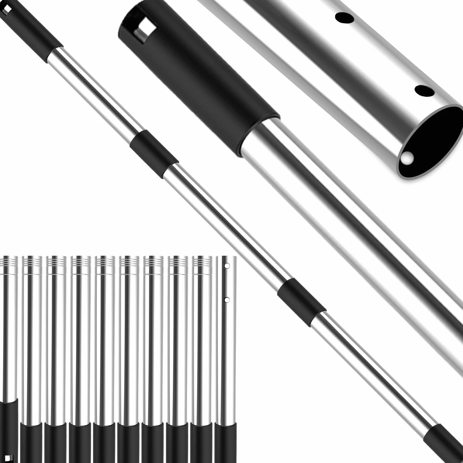 4BAOHUI Drążek teleskopowy do basenu, regulowany od 75 cm do 365 cm, akcesoria basenowe, drążek ze stali nierdzewnej i stabilny, wysuwany drążek do basenu, do popularnych podbieraków, skimmerów