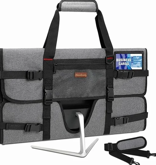 Torba do przenoszenia monitora, kompatybilna z monitorami 24-calowymi/ekranami LCD, torba na monitor z paskiem na ramię i kieszenią na wizytówki (27-szary)