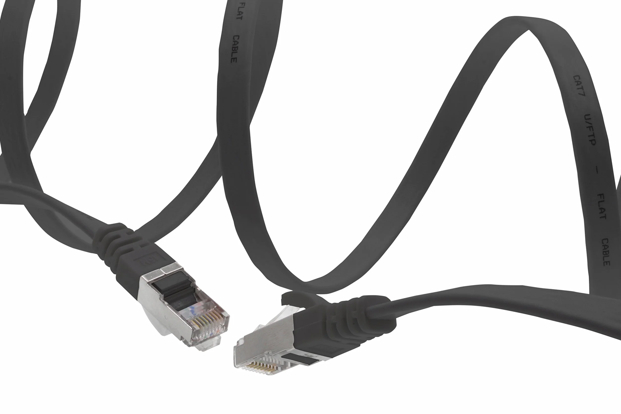 1aTTack.de 10 m - czarny - 1 sztuka CAT.7 Gigabit Ethernet LAN płaski kabel taśmowy (RJ45) kabel sieciowy kabel surowy (10 Gbit/s) kabel do układania płaski Slim kompatybilny z Cat.5 - Cat.5e - Cat.6