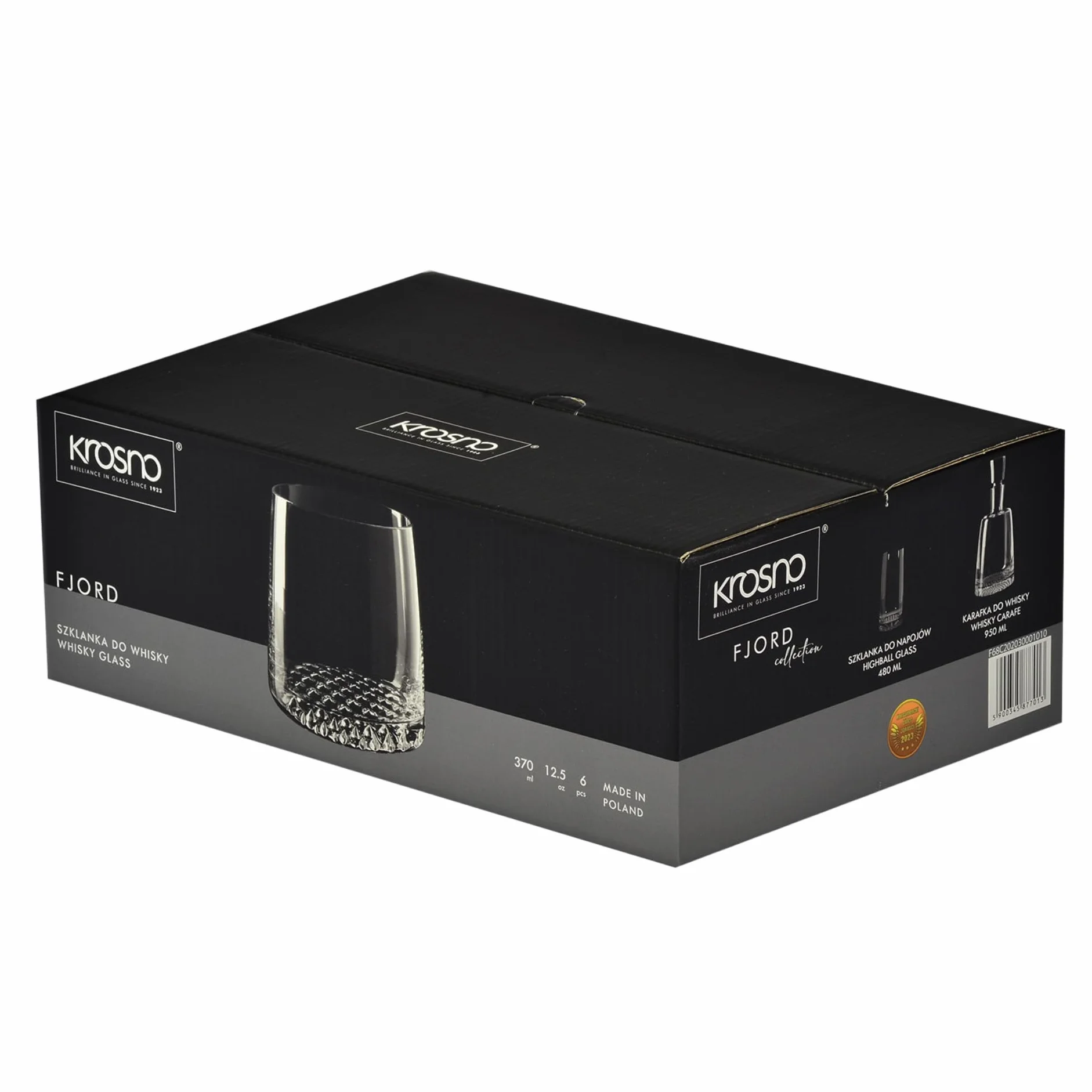 KROSNO Szklanki do Whisky | Zestaw 6 szklanek | 370 ML | Kolekcja Fjord | Idealne do Domu, Restauracji i na Przyjęcie | Można Myć w Zmywarce