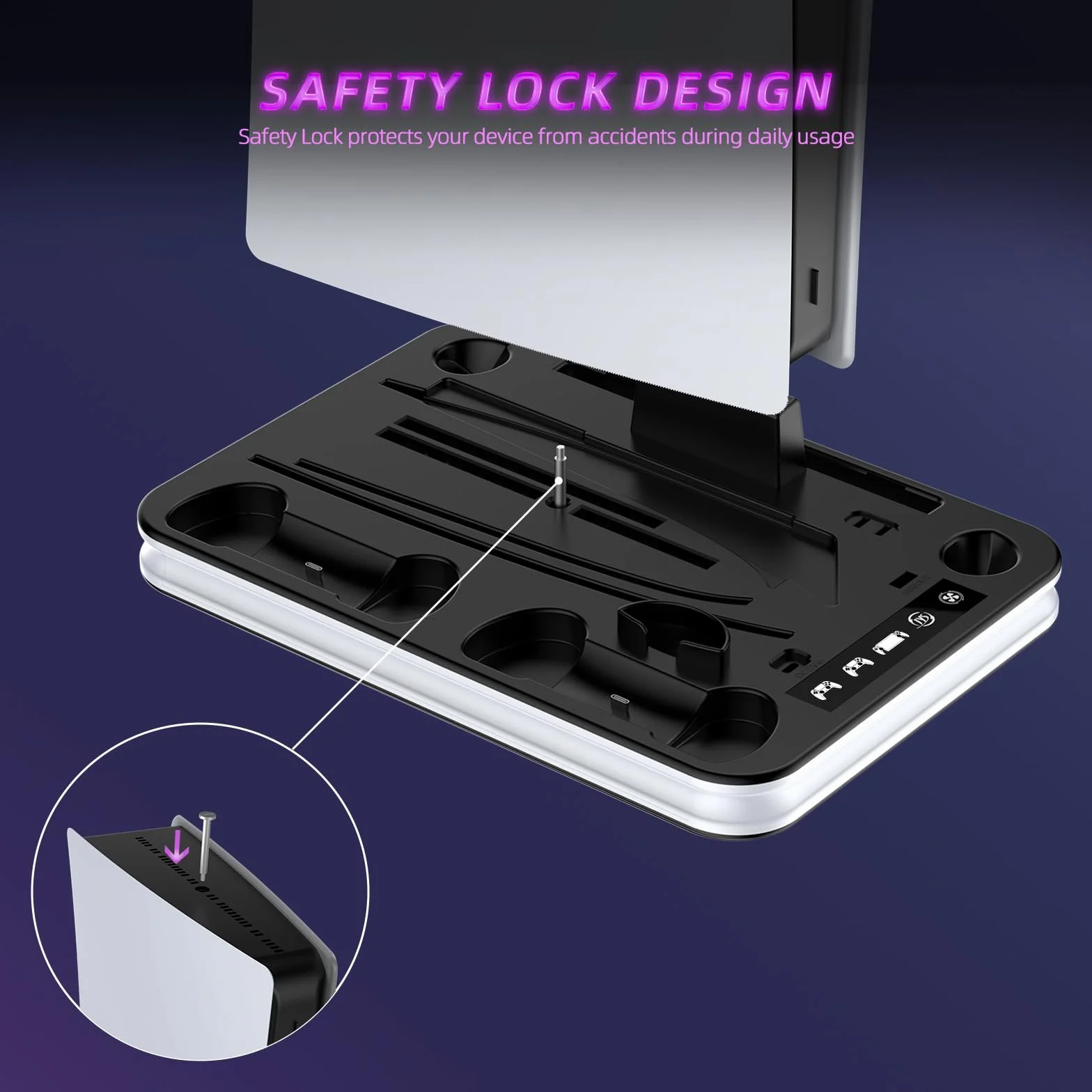 PS5/PS5 Slim stojak z wentylatorem chłodzącym, podstawa chłodząca do PS5 z 3 poziomami wentylatora/lampkami LED/haczykiem na słuchawki, akcesoria do PS-5/PS-5 Slim