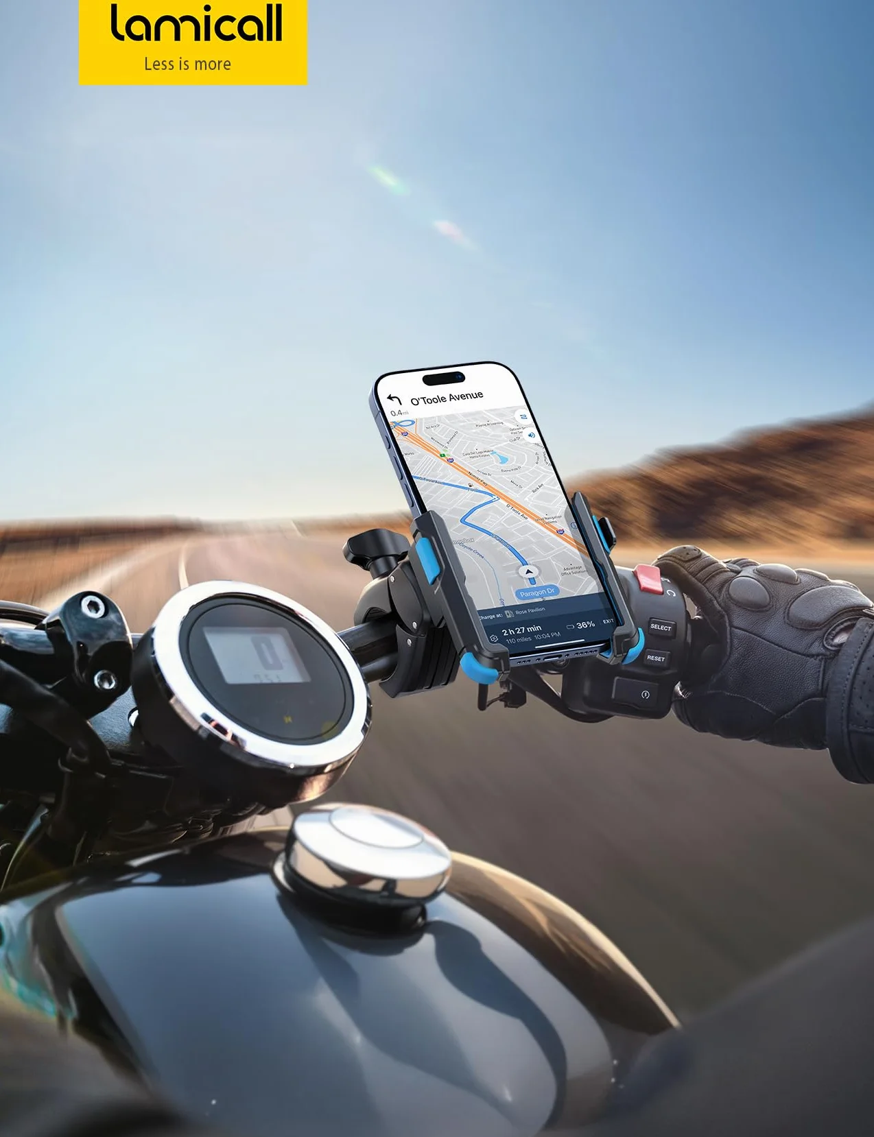 Lamicall Uchwyt na telefon do motocykla - 【1s szybkie odejmowanie】 Uniwersalny uchwyt motocyklowy na telefon, uchwyt rowerowy na kierownicę do iPhone 16 15 14 13 serie, S25 S24 Ultra - Niebieski