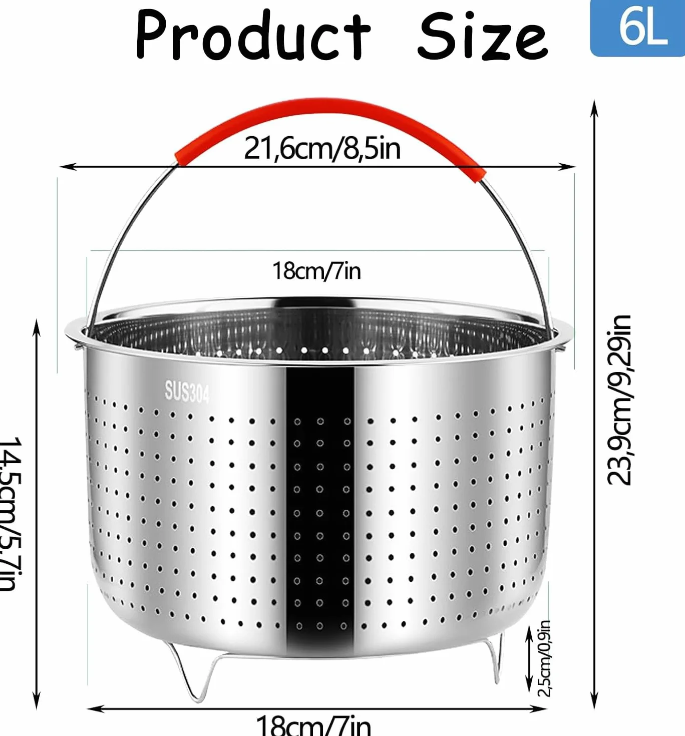 Wkładka do gotowania na parze stal nierdzewna 304 21,6 cm 6 l uchwyt silikonowy
