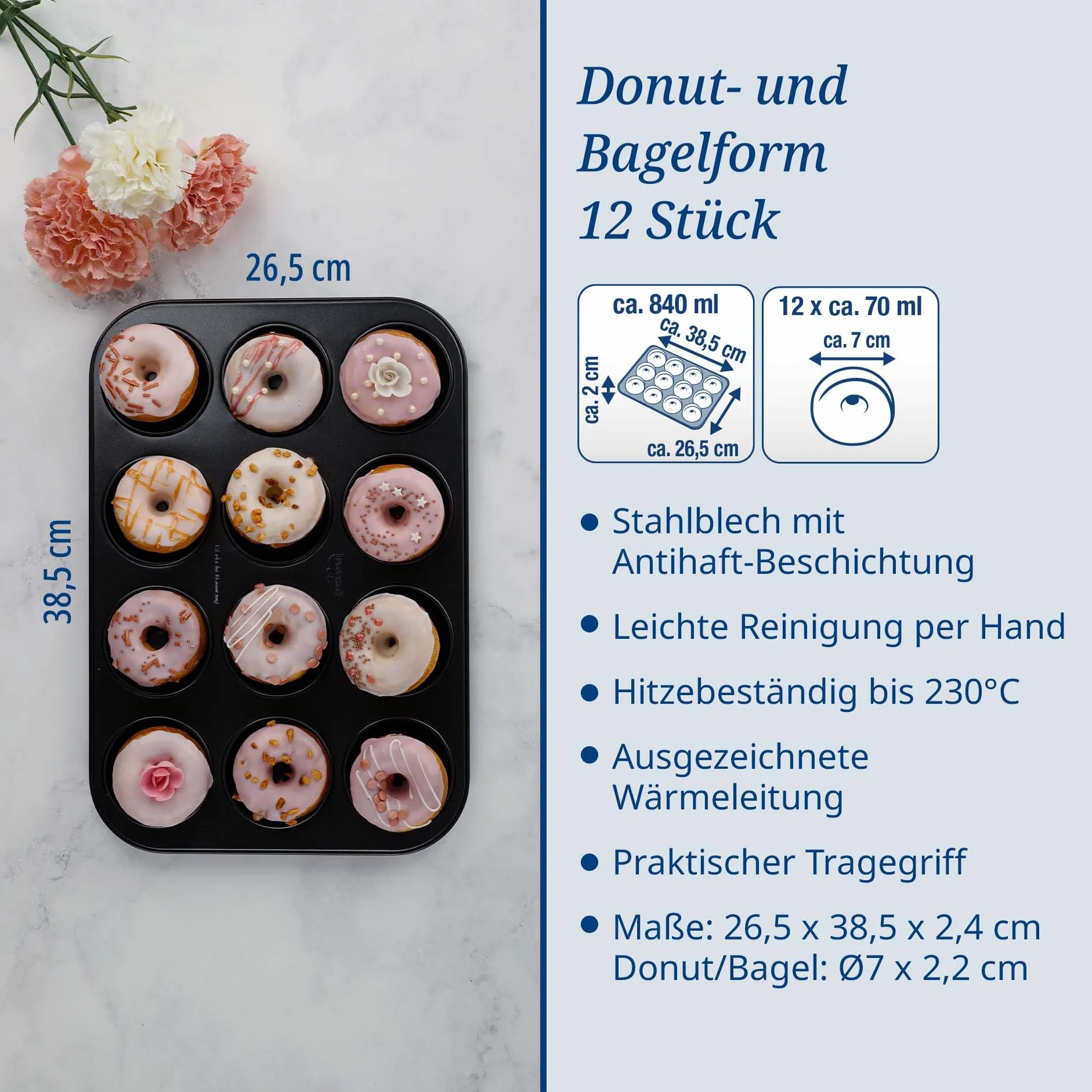 Dr. Oetker tradycyjna forma do pieczenia pączków, 12 sztuk, z powłoką zapobiegającą przywieraniu, wysokiej jakości forma z doskonałym przewodzeniem ciepła,(kolor: czarny)