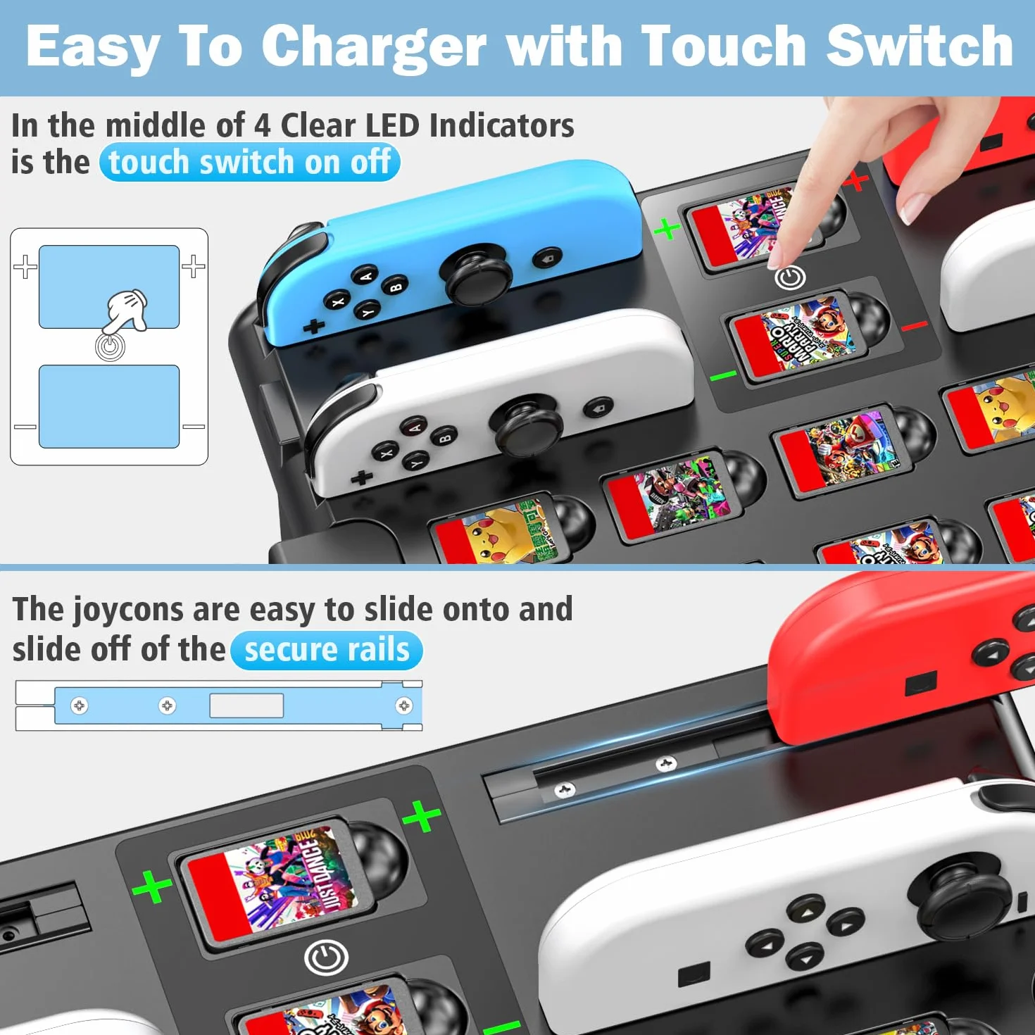 Kytok Switch Stacja Ładująca Kontrolera dla Nintendo Switch/OLED, Przełącznik Pamięci Masowej Gier