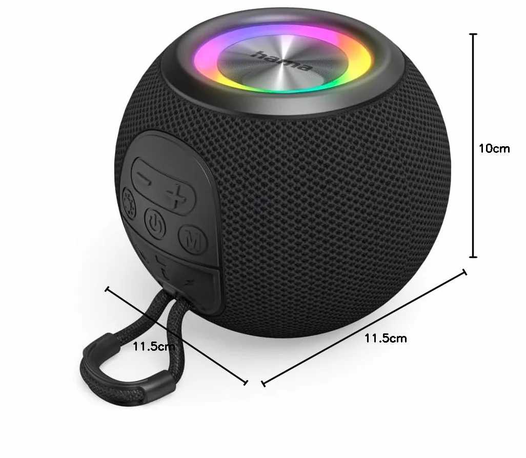 Hama Głośnik Bluetooth® Ball Shape Speaker, 5 trybów świecenia, 5 W, czarny
