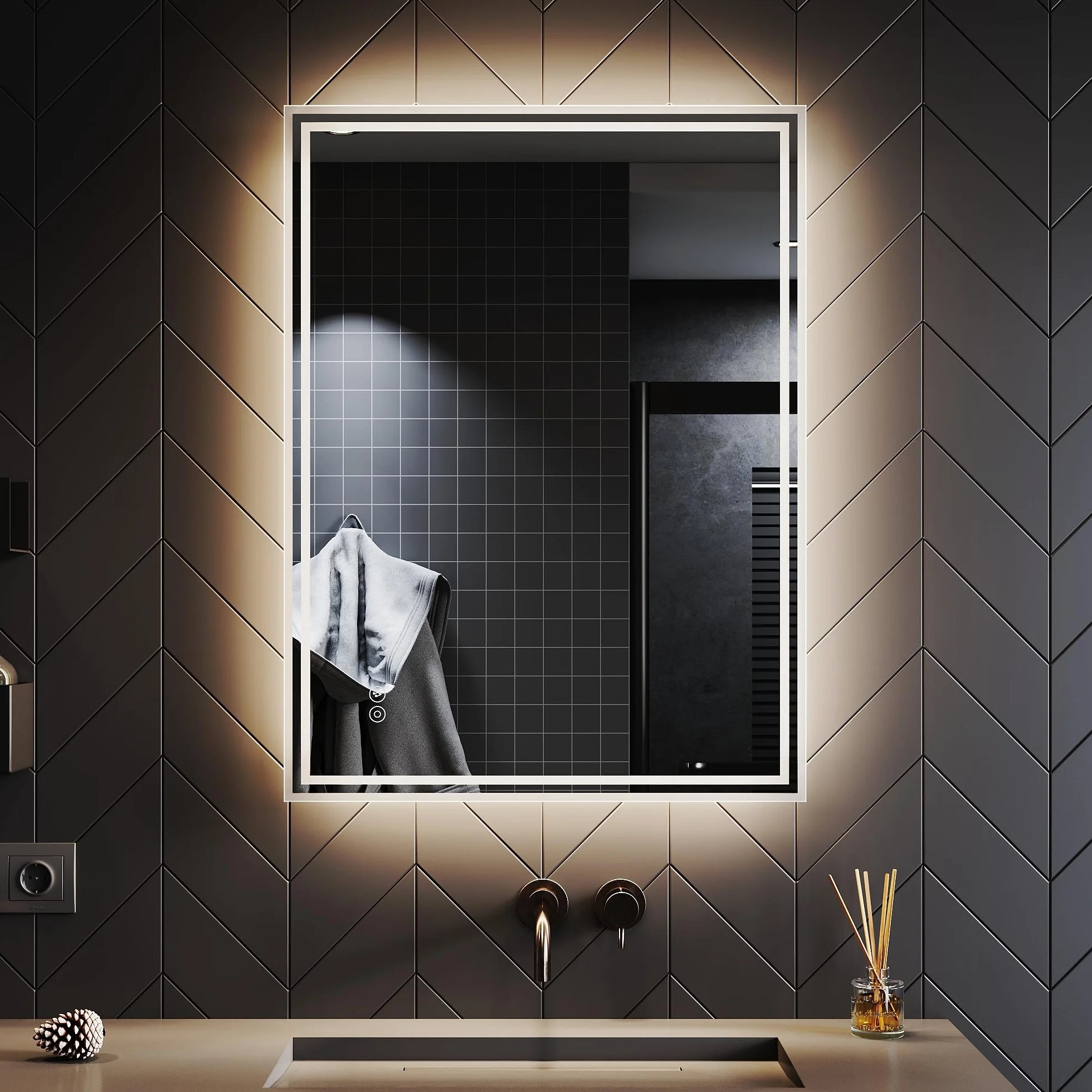 SONNI Lustro łazienkowe z oświetleniem 80x60 cm Bluetooth 5.0 LED bez zaparowania przełącznik dotykowy IP44 6400K