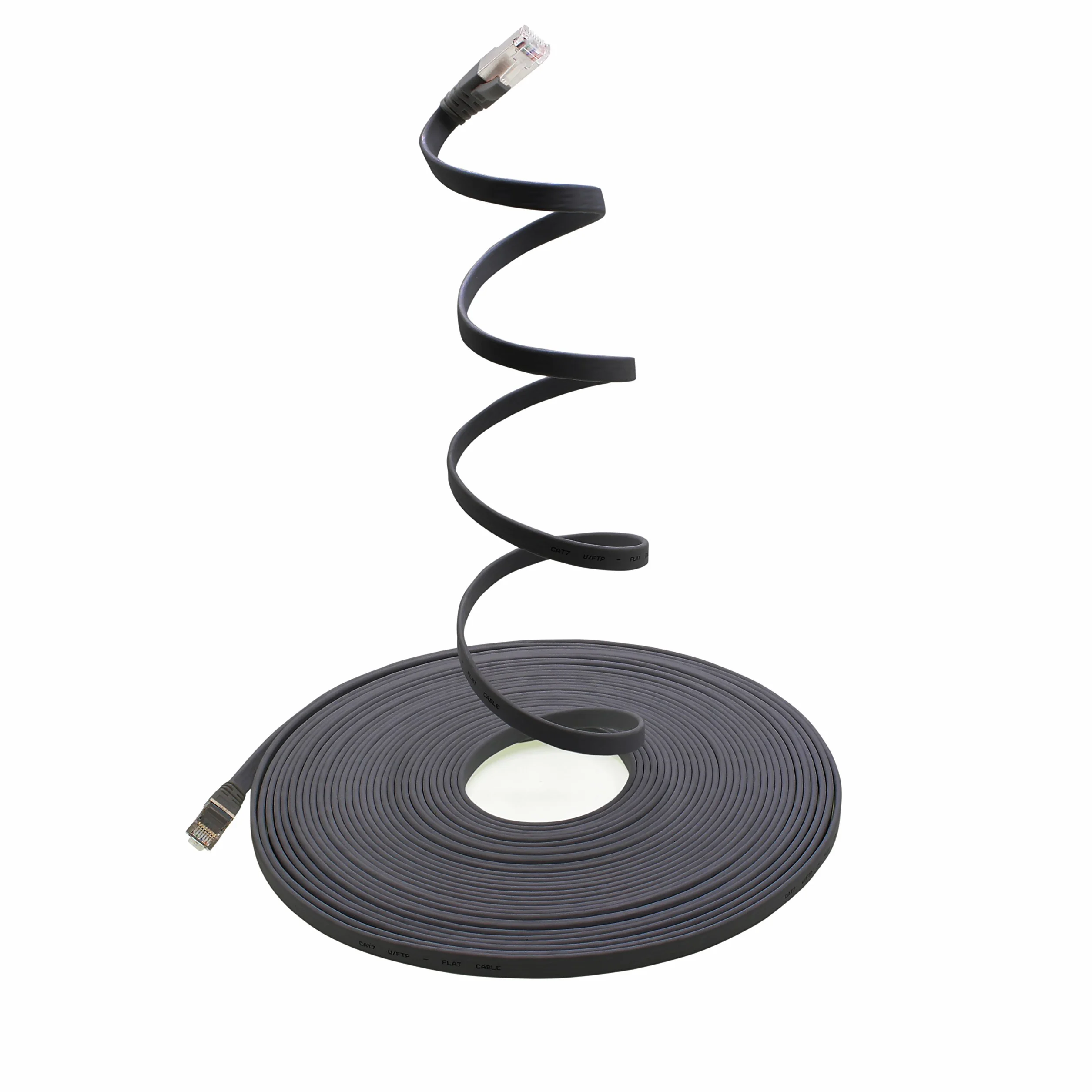 1aTTack.de 10 m - czarny - 1 sztuka CAT.7 Gigabit Ethernet LAN płaski kabel taśmowy (RJ45) kabel sieciowy kabel surowy (10 Gbit/s) kabel do układania płaski Slim kompatybilny z Cat.5 - Cat.5e - Cat.6