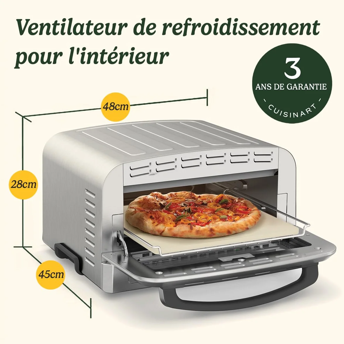 Cuisinart Piec do pizzy | do użytku w pomieszczeniach | smak pieca na drewno w 5 minut | zestaw do pizzy w zestawie: łopatka do pizzy, krajarka, kamień i głęboka forma | regulowany czas i temperatura