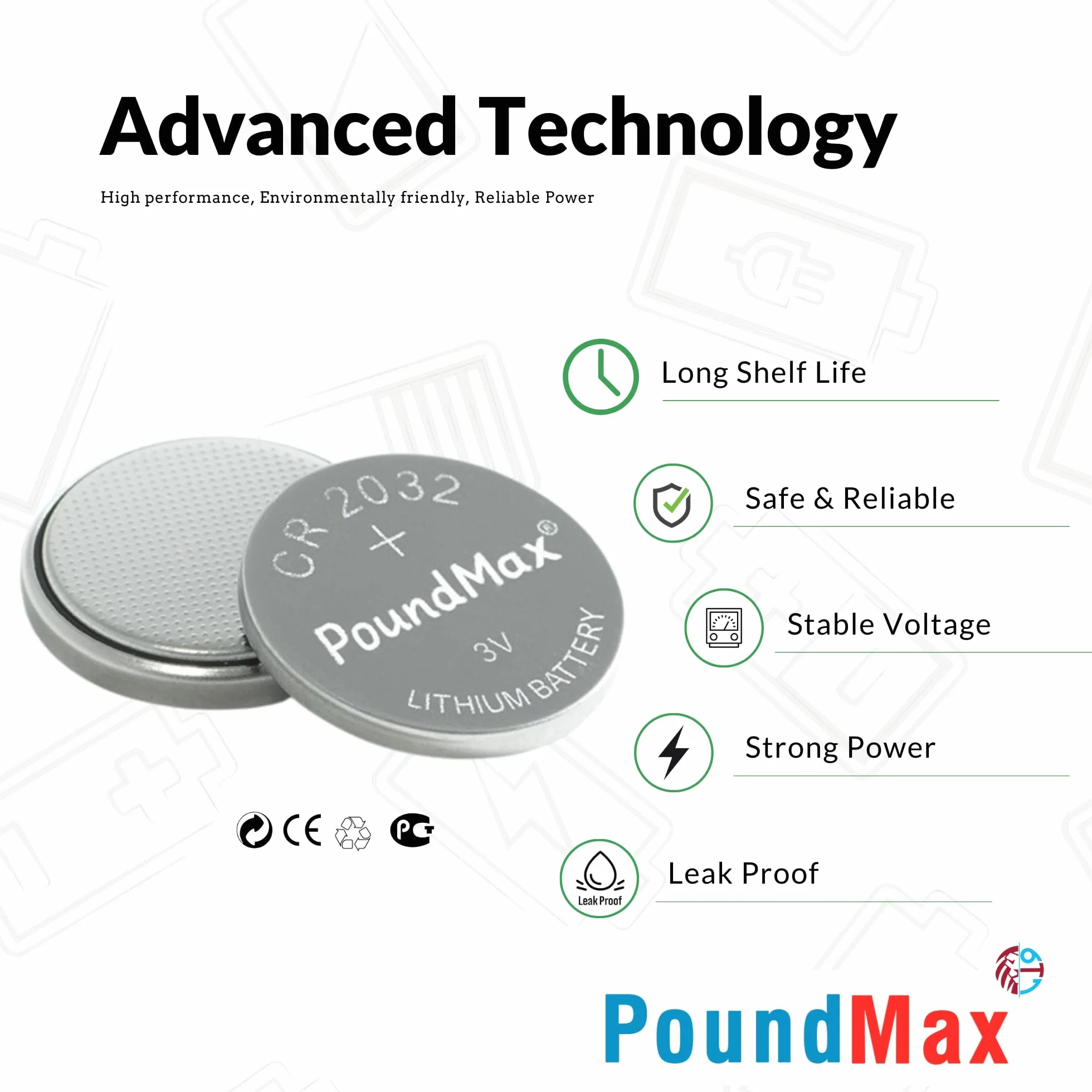 20 x PoundMax 2032 CR2032 DL2032 ECR2032 3V baterie litowe