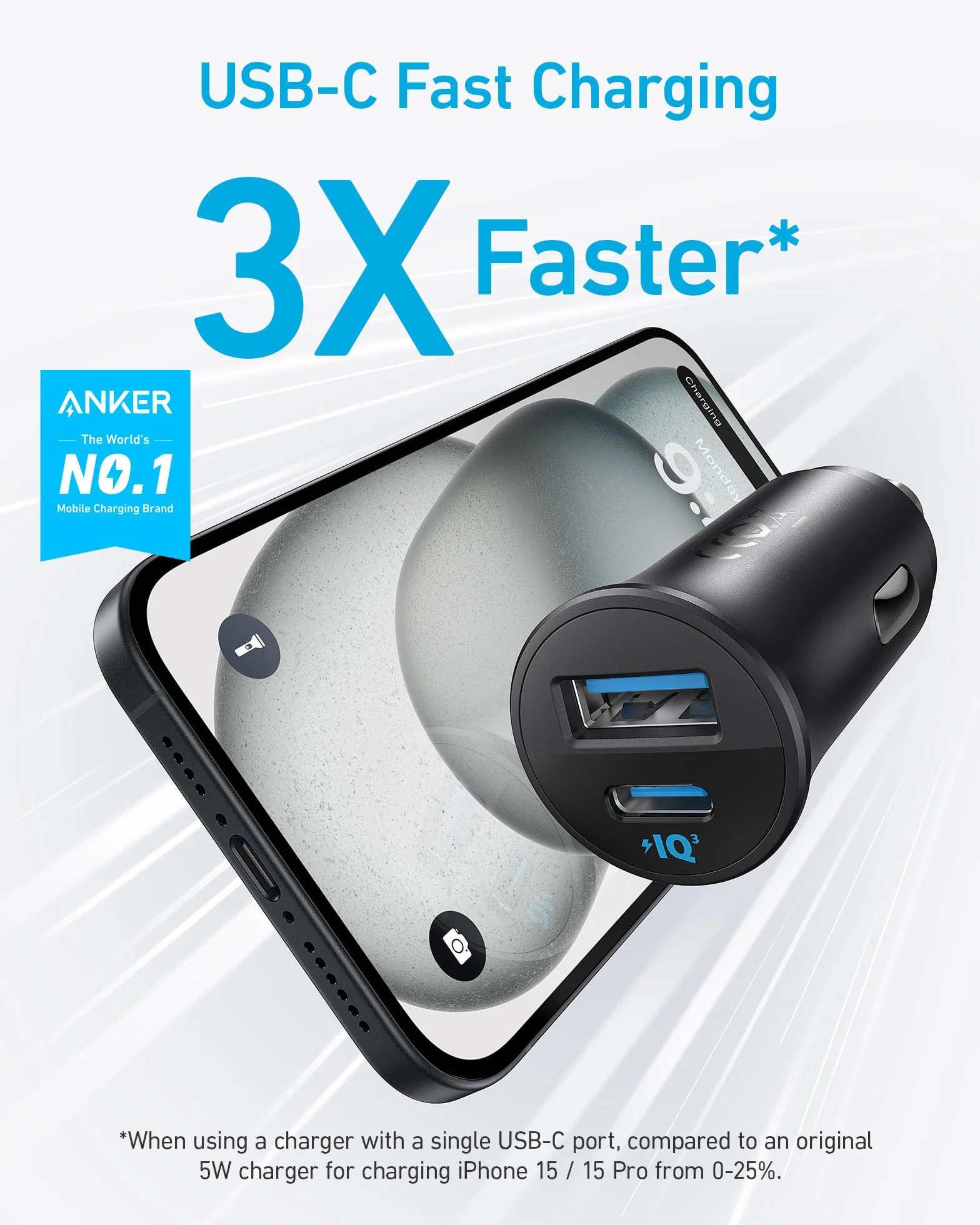 Ładowarka samochodowa Anker USB-C, 30 W, 2-portowa ładowarka samochodowa typu C, ładowarka samochodowa do iPhone'a z technologią Power IQ 3.0, do iPhone'a serii 17/16/15/14/13, Samsung Galaxy